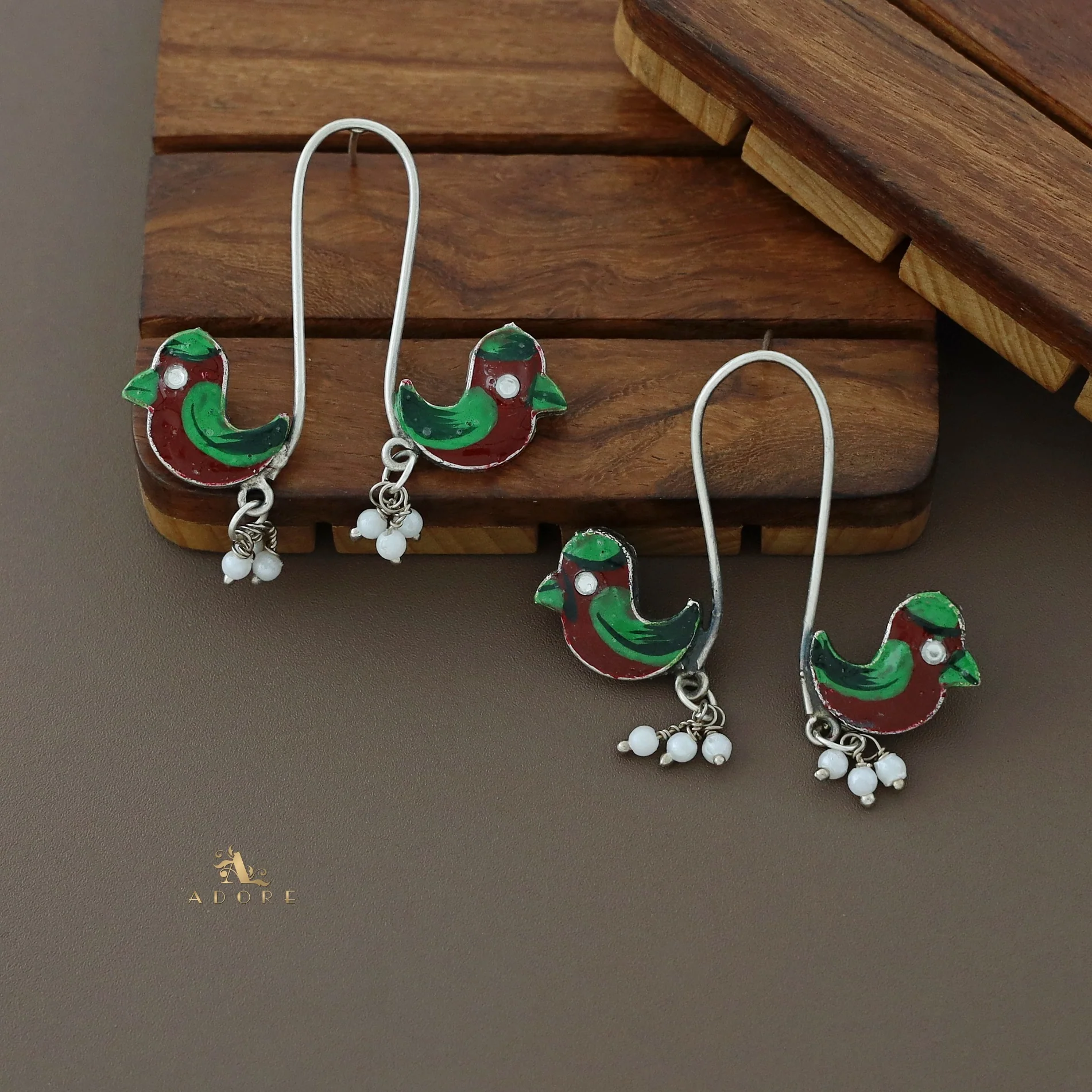 Antique Curvy Meenakari Bonsy Bird Earring - Image 38