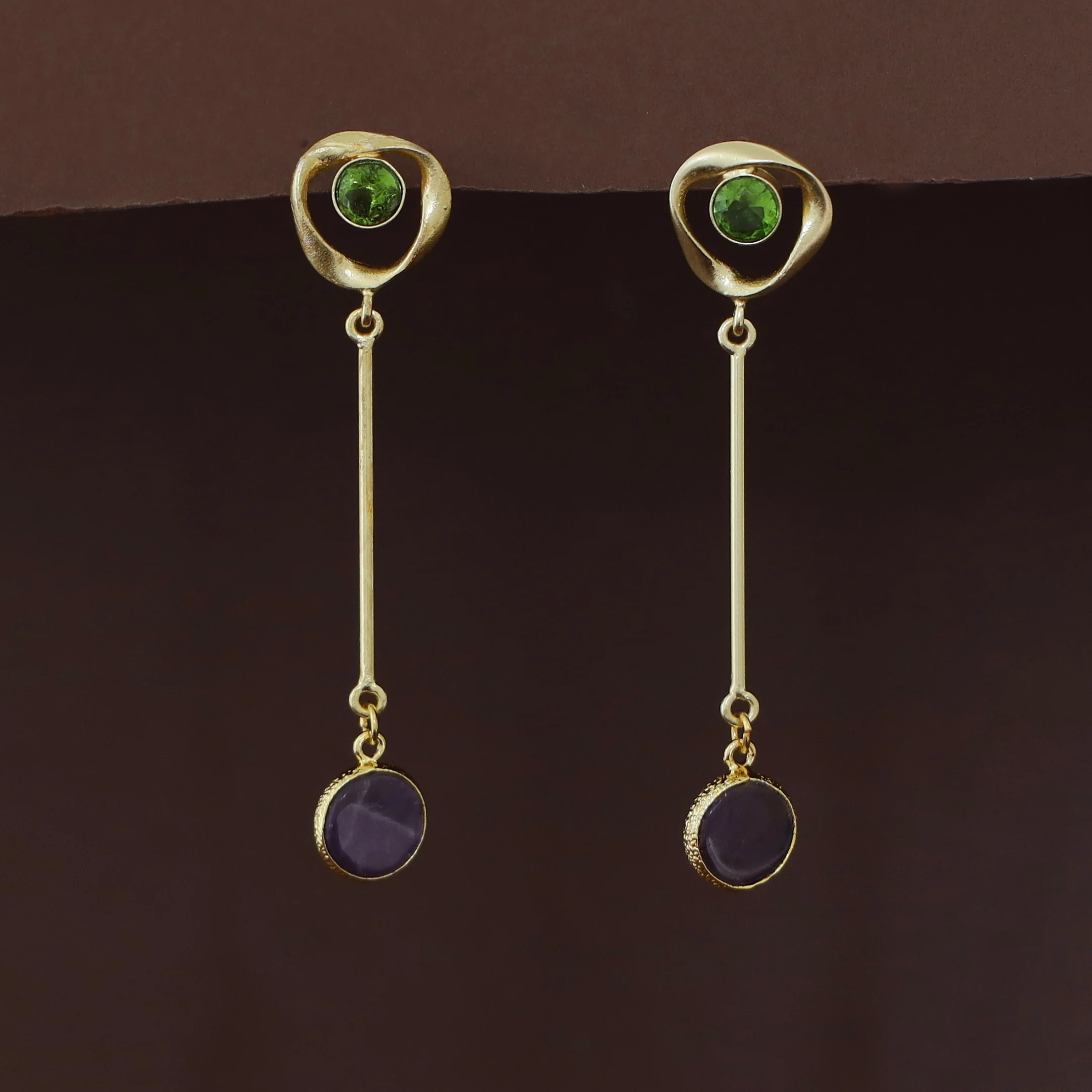 Antoinette Golden Pendulum Natural + Glossy Stone Earring - Image 9