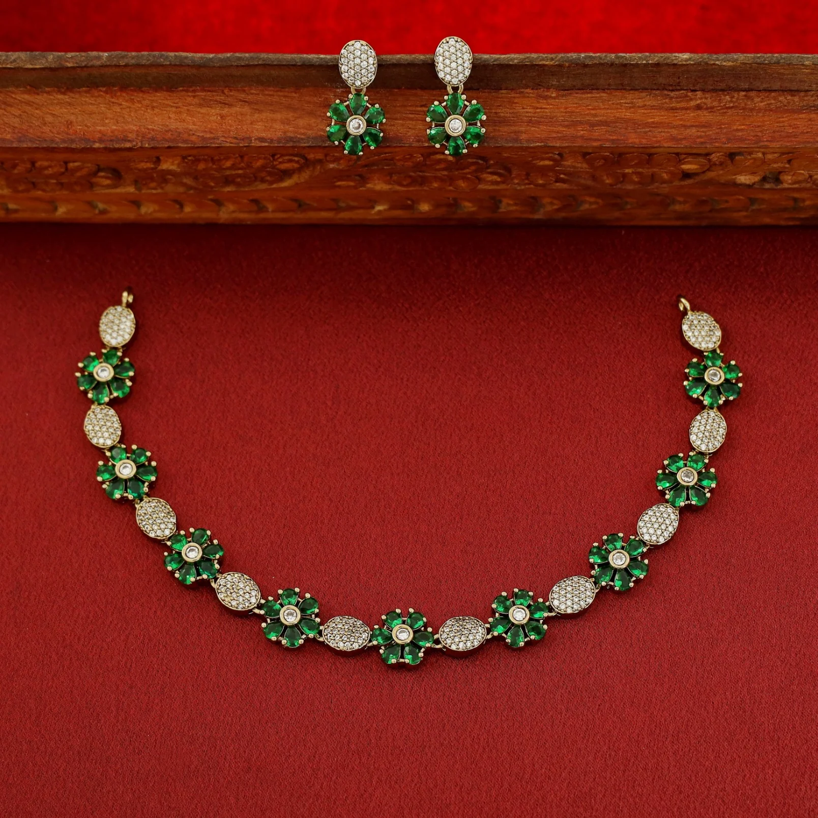 Anvika Floral AD Stone Short Neckpiece With Earring - Image 2