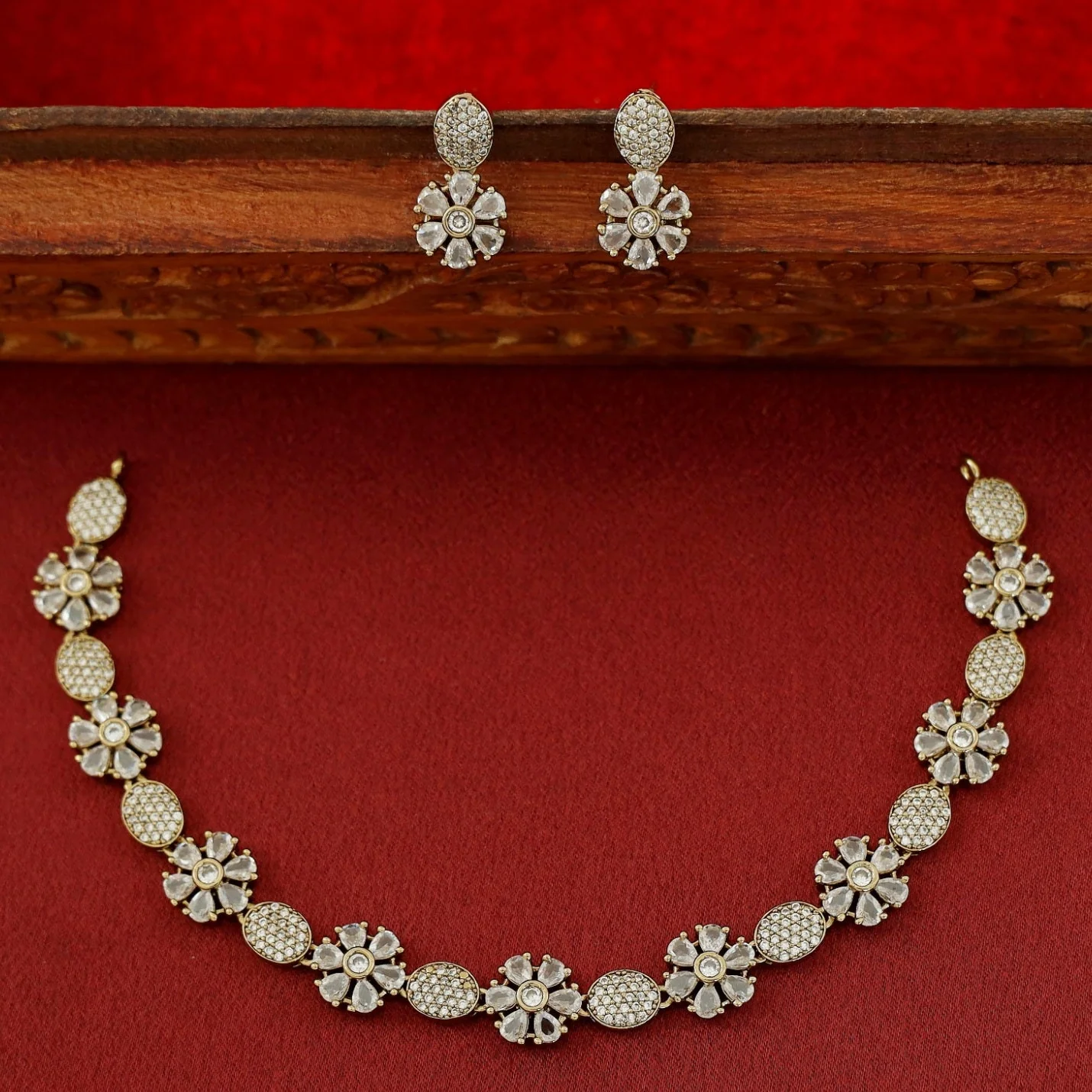 Anvika Floral AD Stone Short Neckpiece With Earring - Image 6