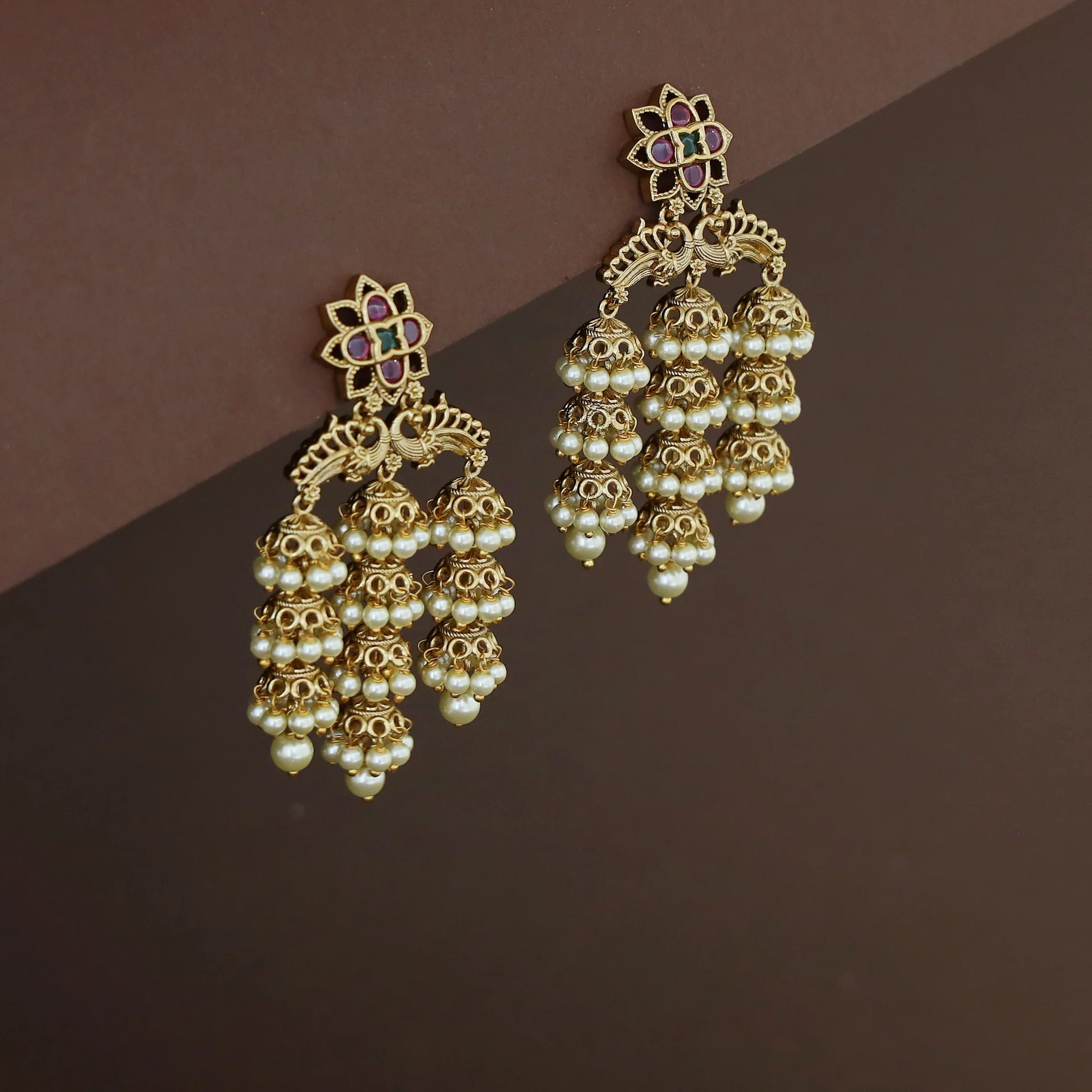 Aparajita Floral Layered Mini Jhumka Pearl Earring - Image 2