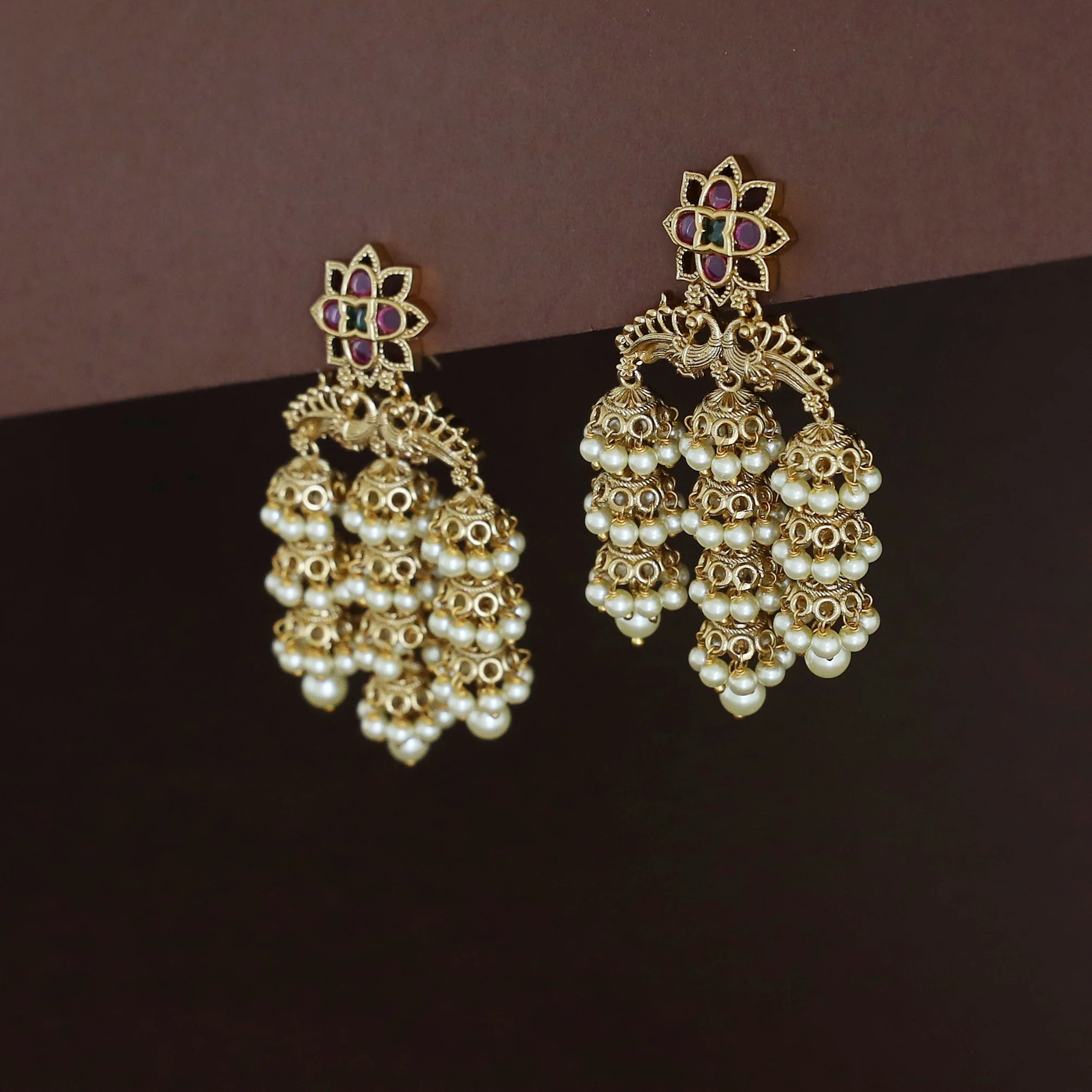 Aparajita Floral Layered Mini Jhumka Pearl Earring - Image 3