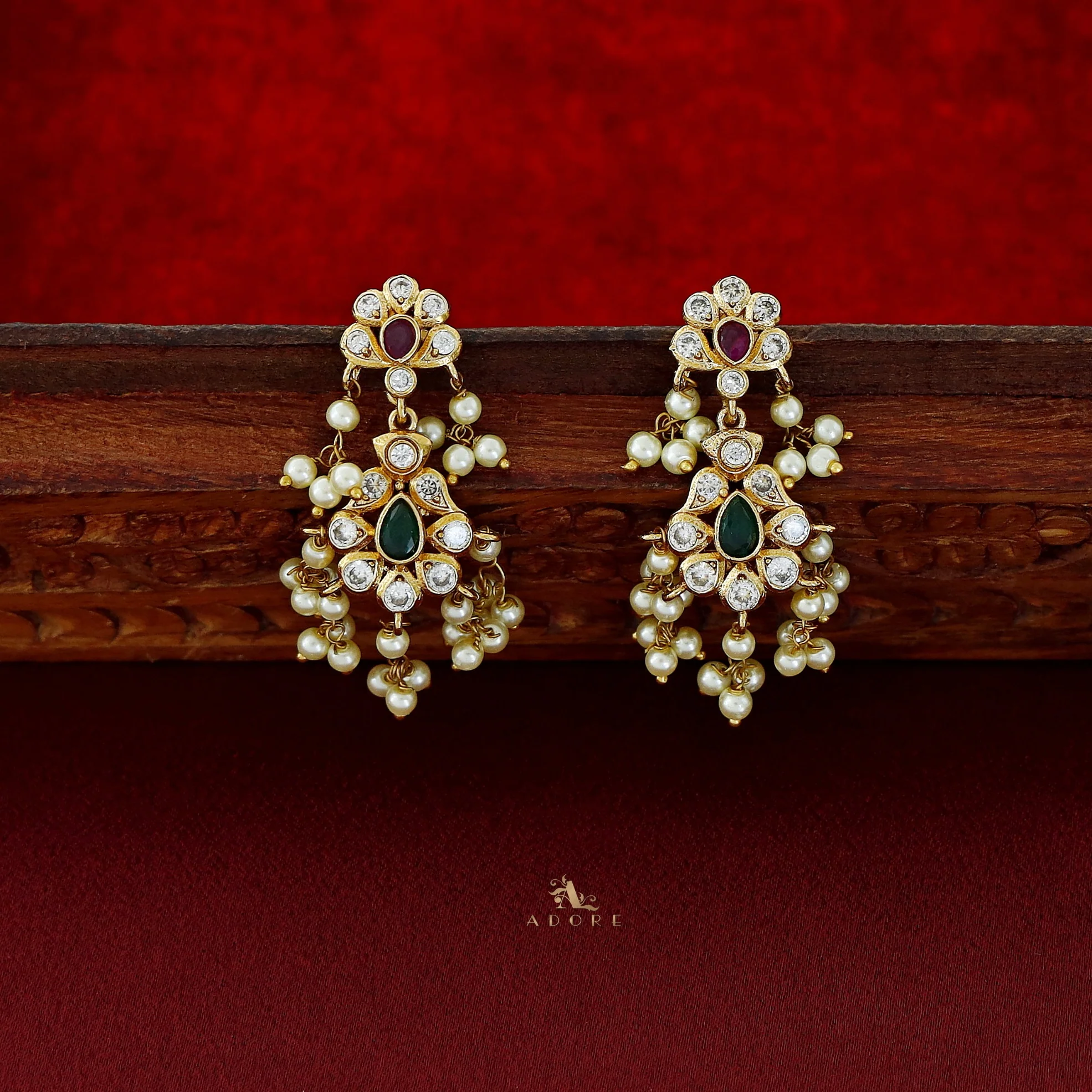 Premium Apsara Pearl Bridal Long Neckpiece With Earring - Image 6