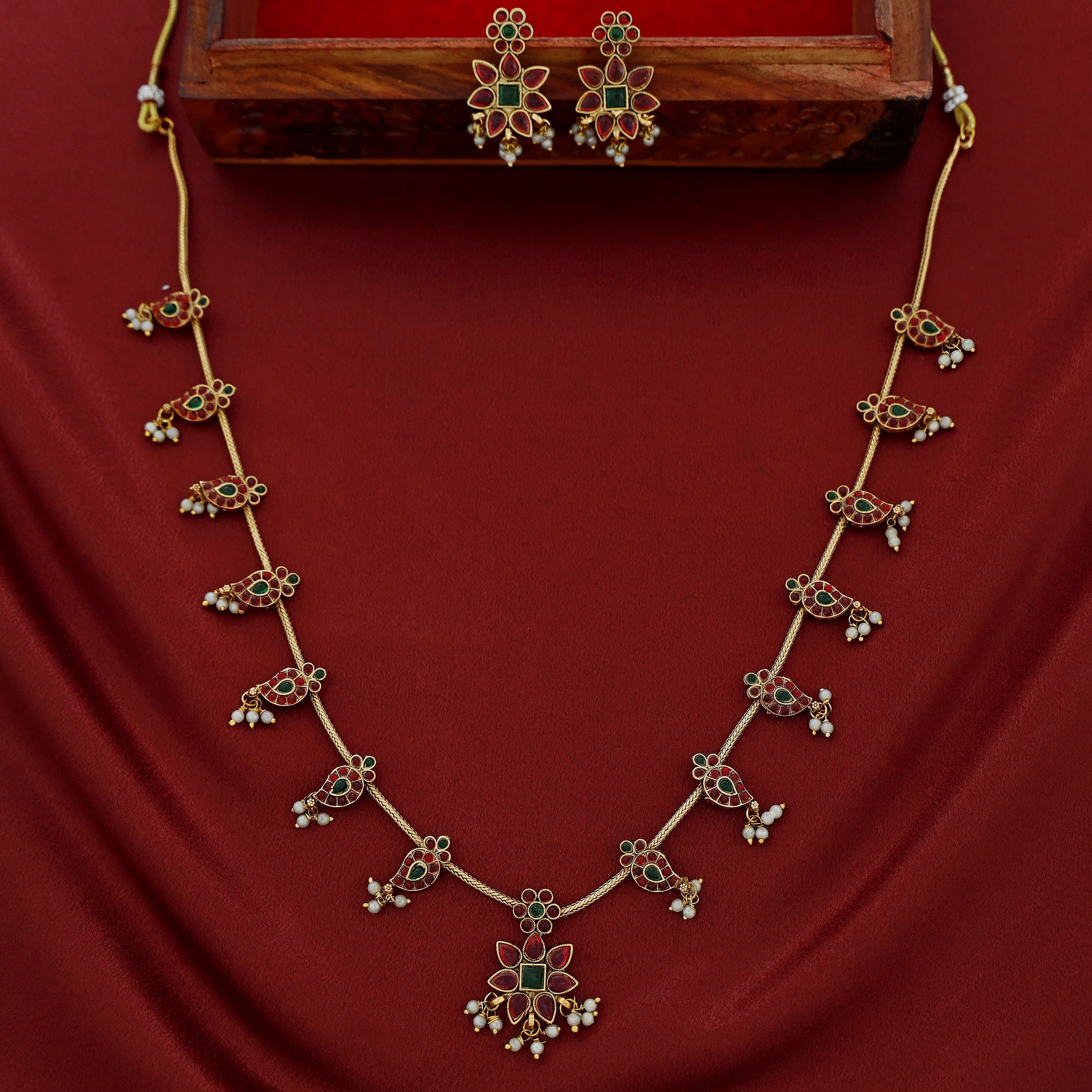 Aradhana Mango Pearl Long Neckpiece With Earring - Image 3