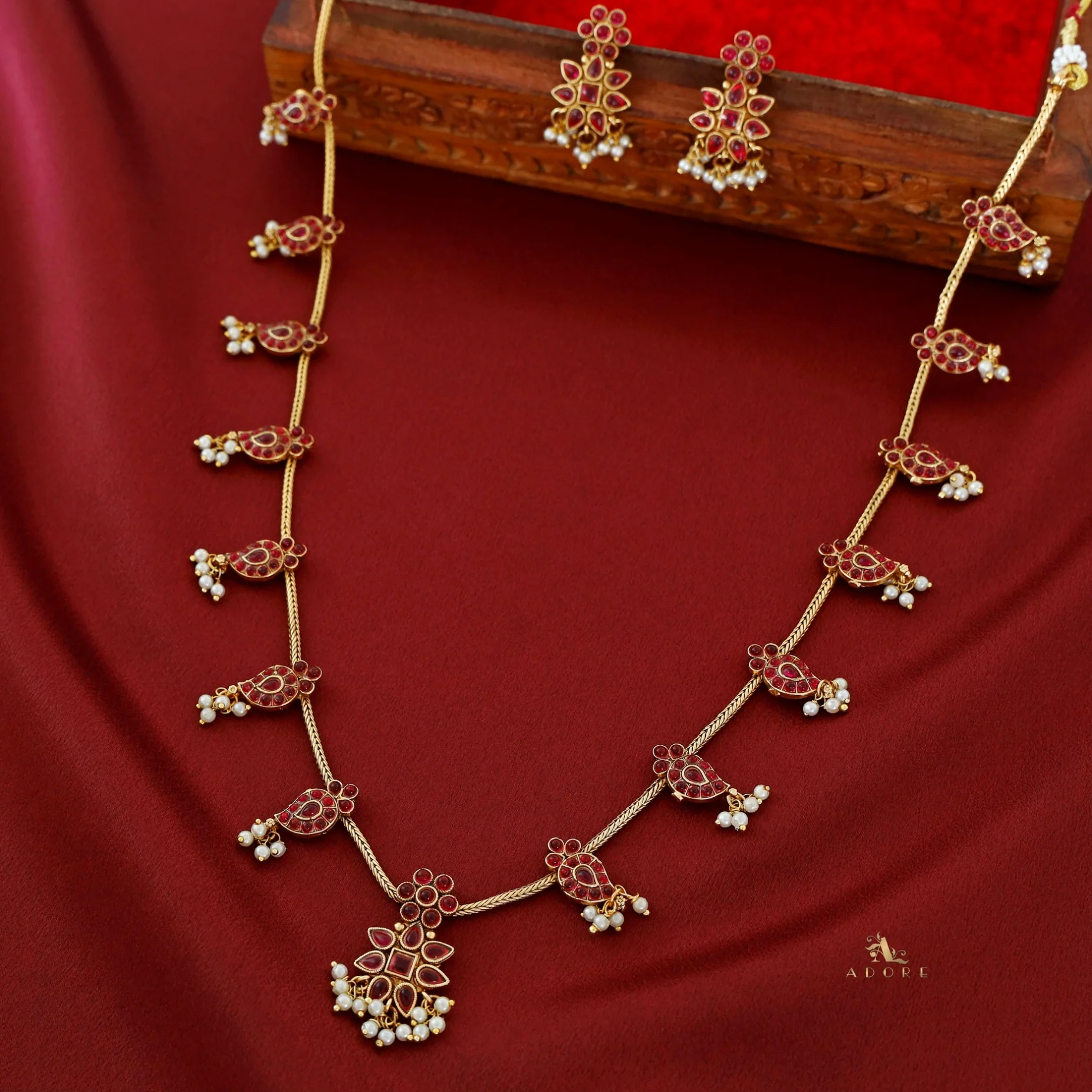 Aradhana Mango Pearl Long Neckpiece With Earring - Image 4