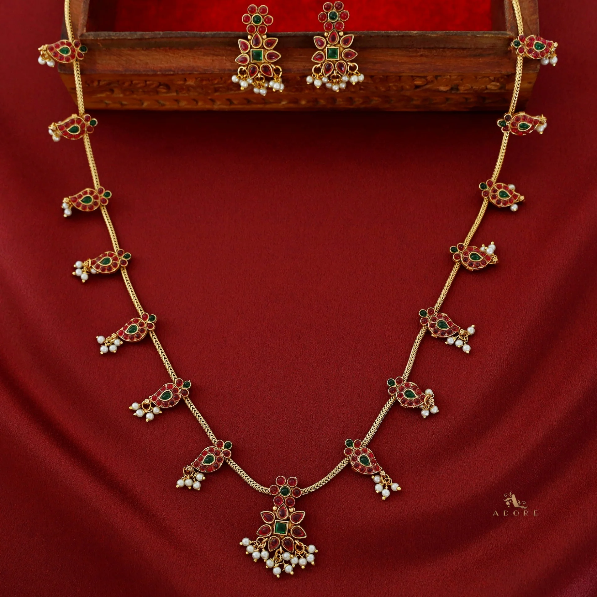 Aradhana Mango Pearl Long Neckpiece With Earring - Image 5