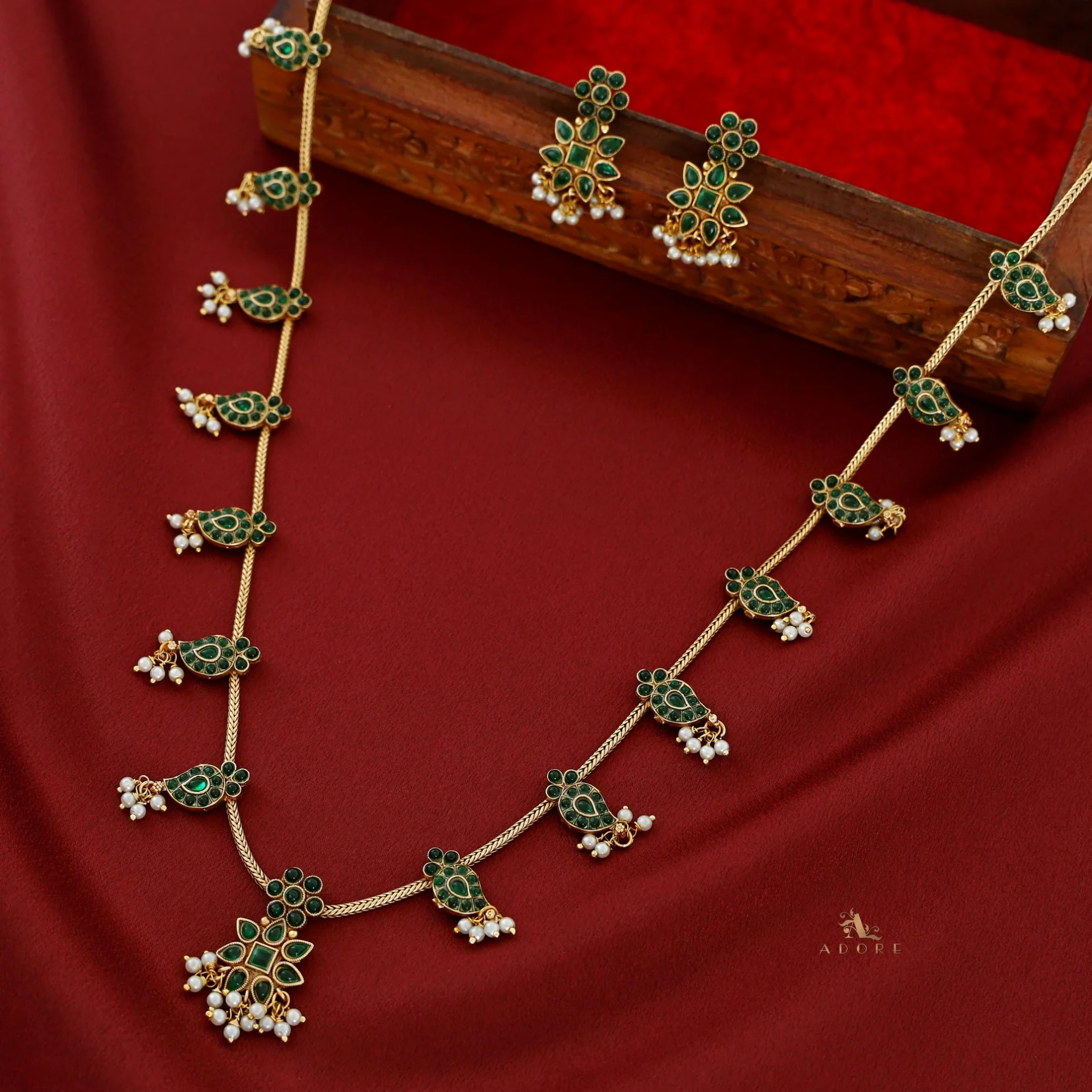 Aradhana Mango Pearl Long Neckpiece With Earring - Image 6