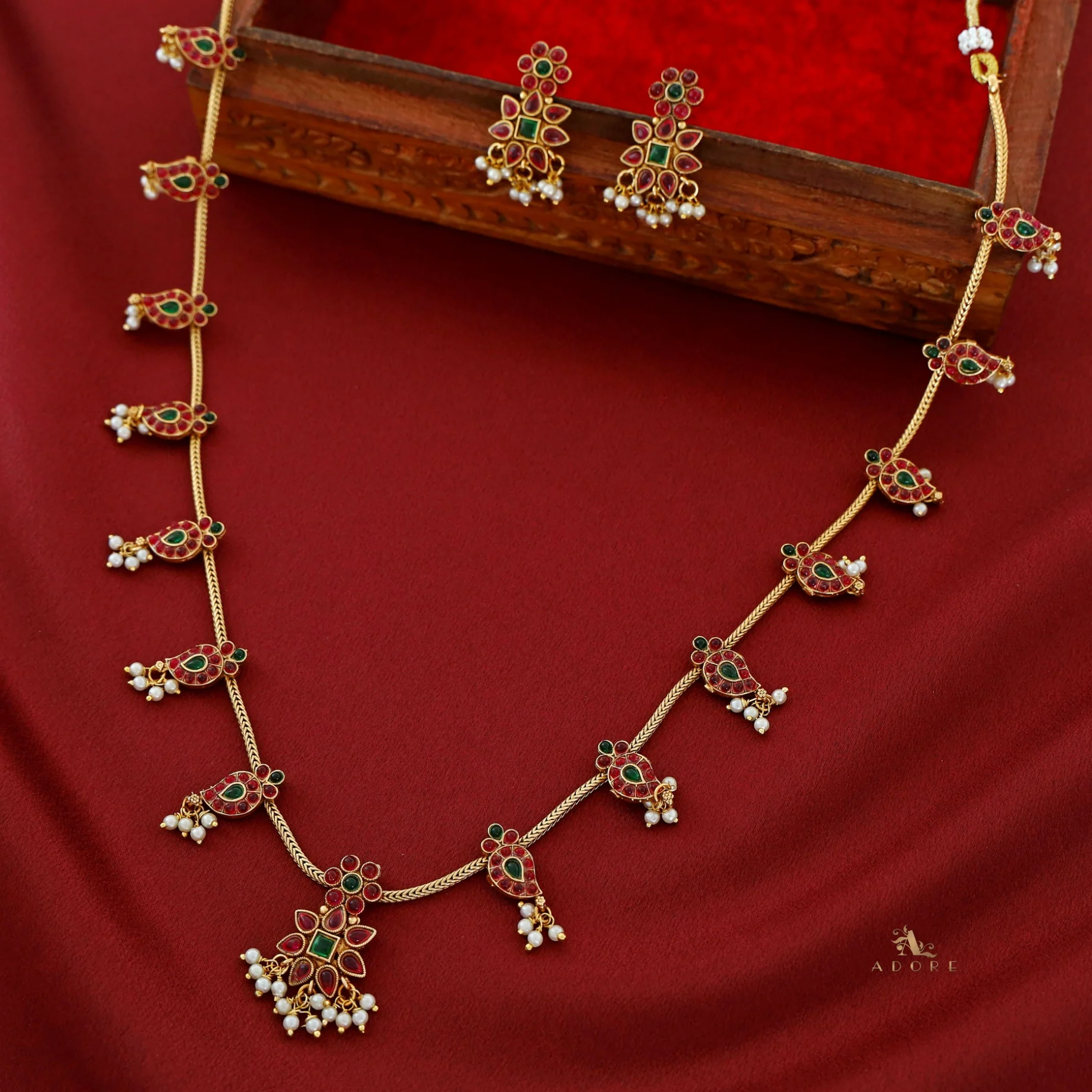 Aradhana Mango Pearl Long Neckpiece With Earring - Image 7