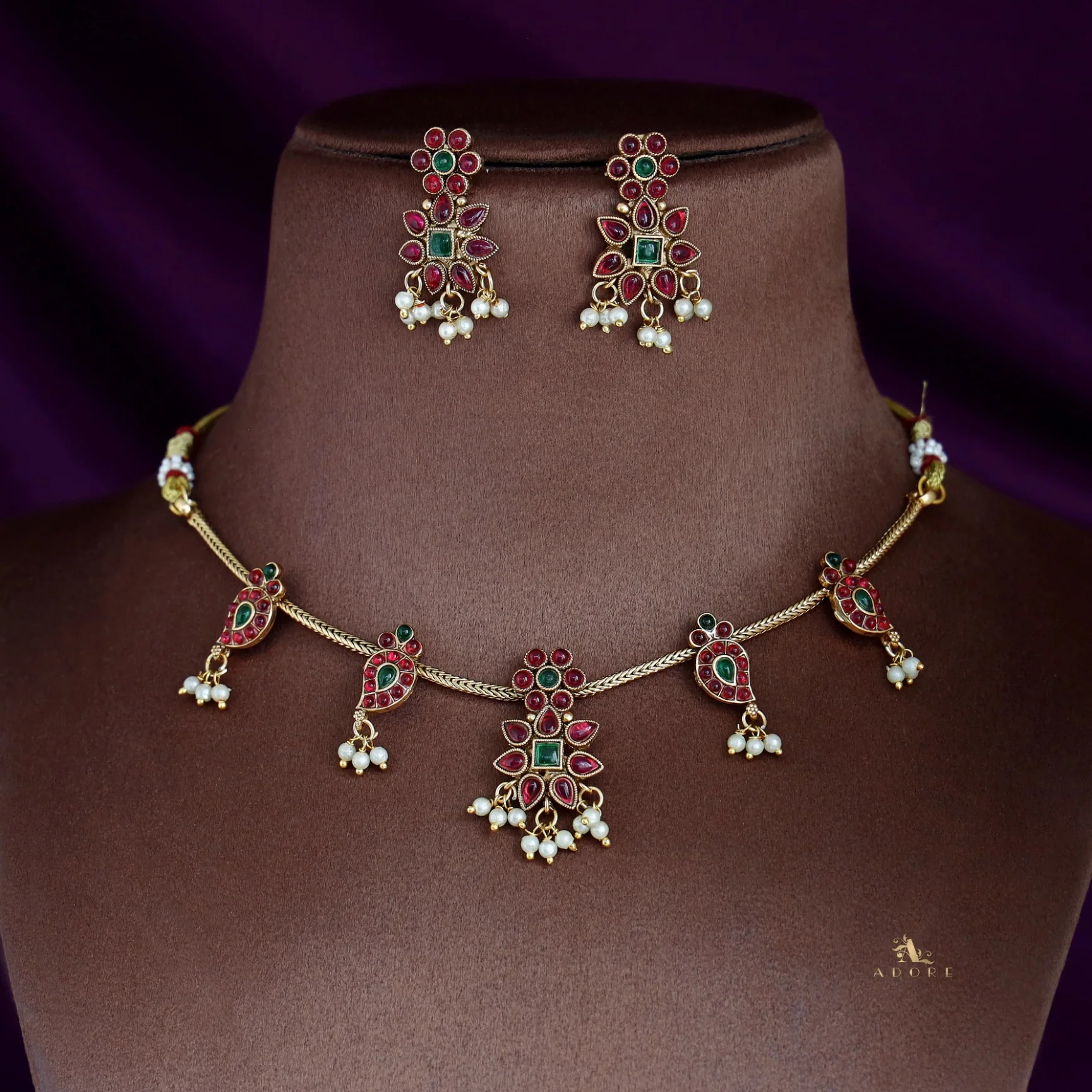 Aradhana Mango Pearl Short Neckpiece With Earring - Image 3
