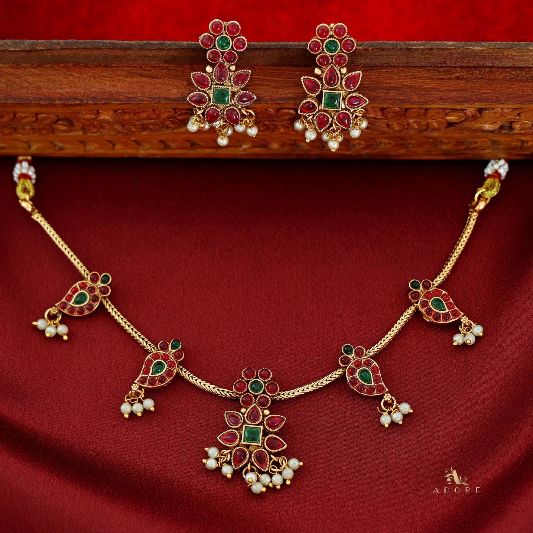 Aradhana Mango Pearl Short Neckpiece With Earring - Image 9