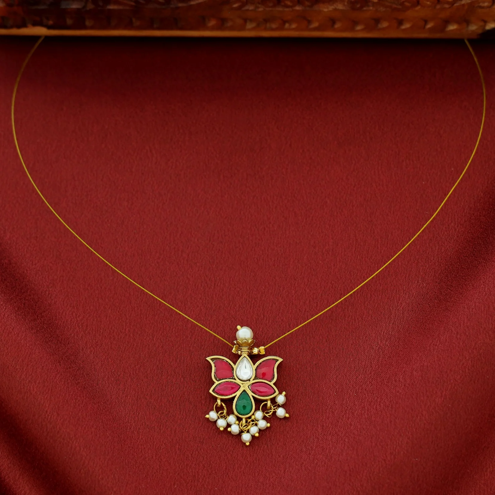 Aranya Jadau Kundan Pearl Lotus String Neckpiece - Image 2