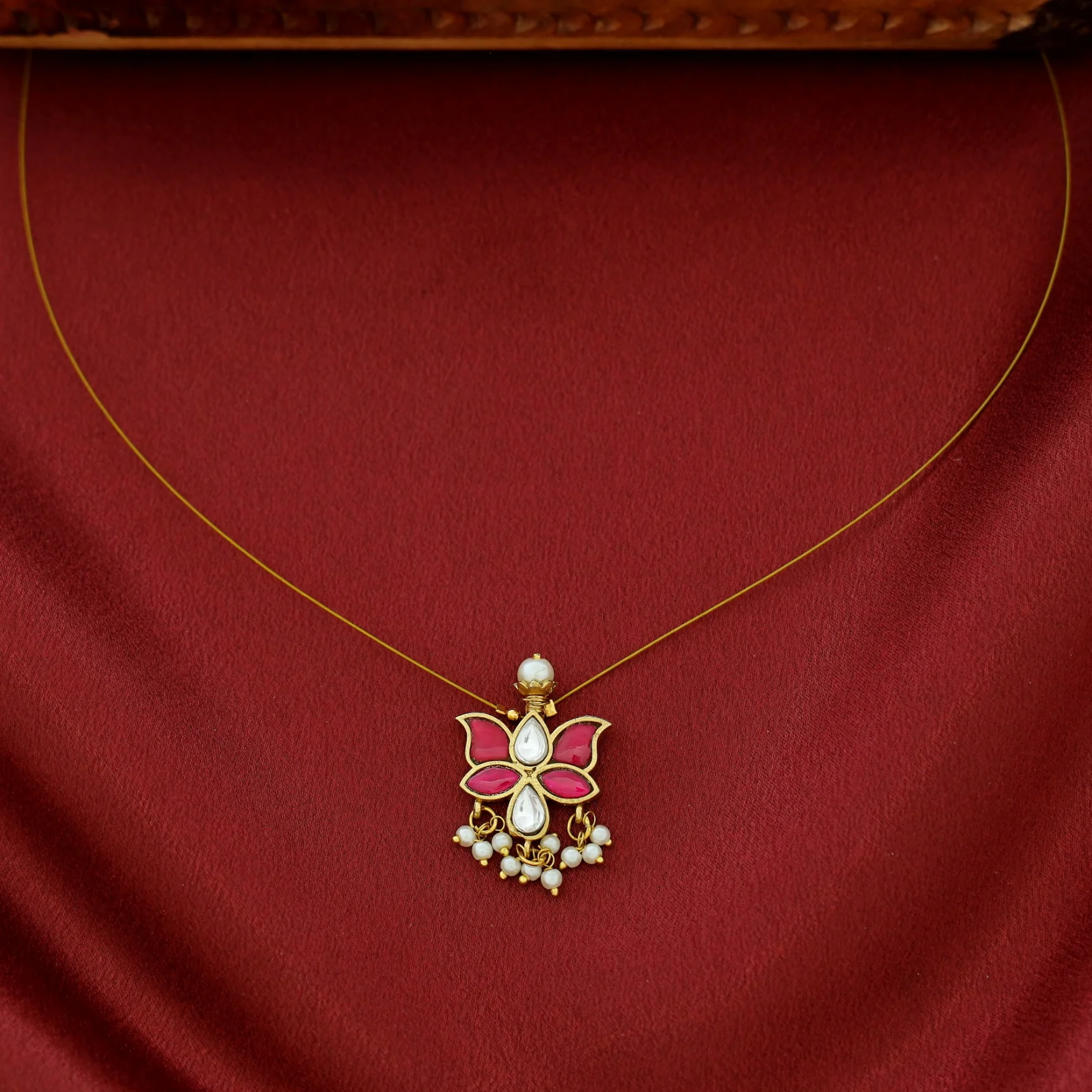Aranya Jadau Kundan Pearl Lotus String Neckpiece - Image 4