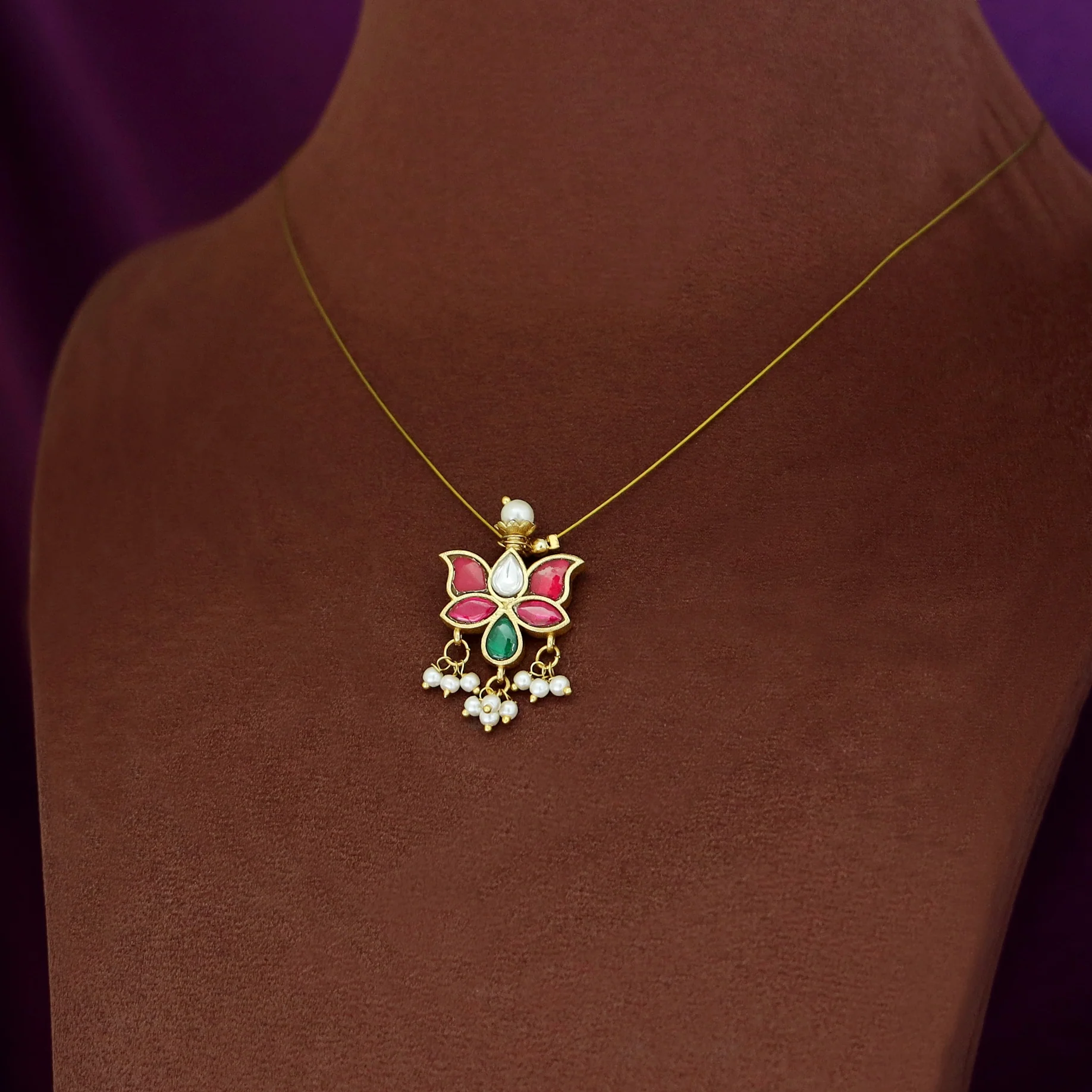 Aranya Jadau Kundan Pearl Lotus String Neckpiece - Image 5