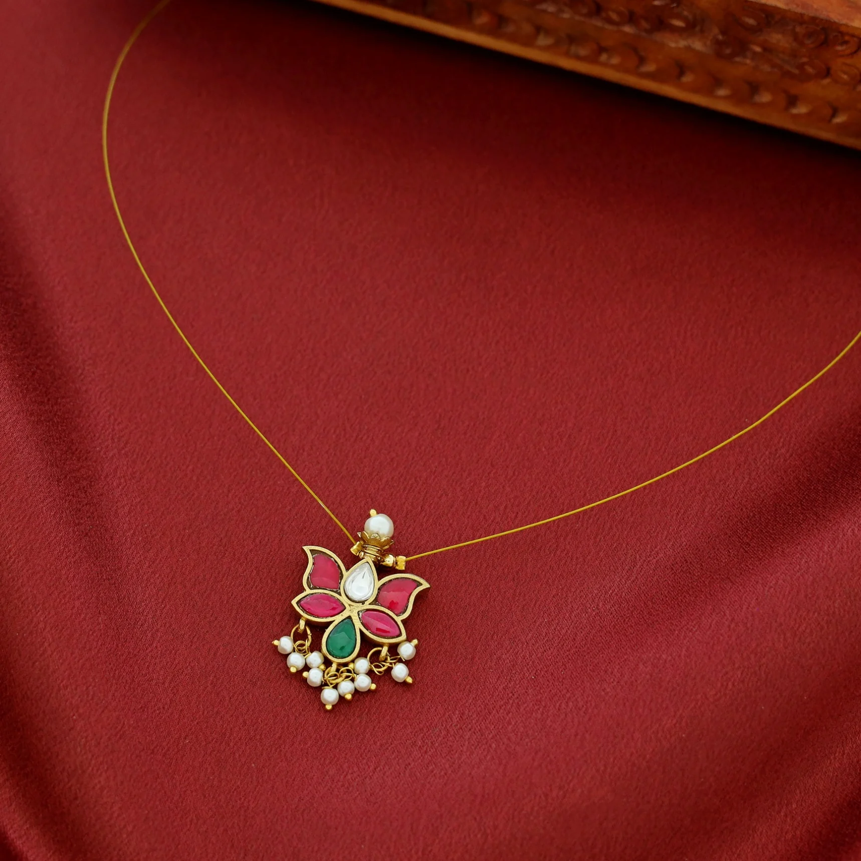 Aranya Jadau Kundan Pearl Lotus String Neckpiece - Image 6