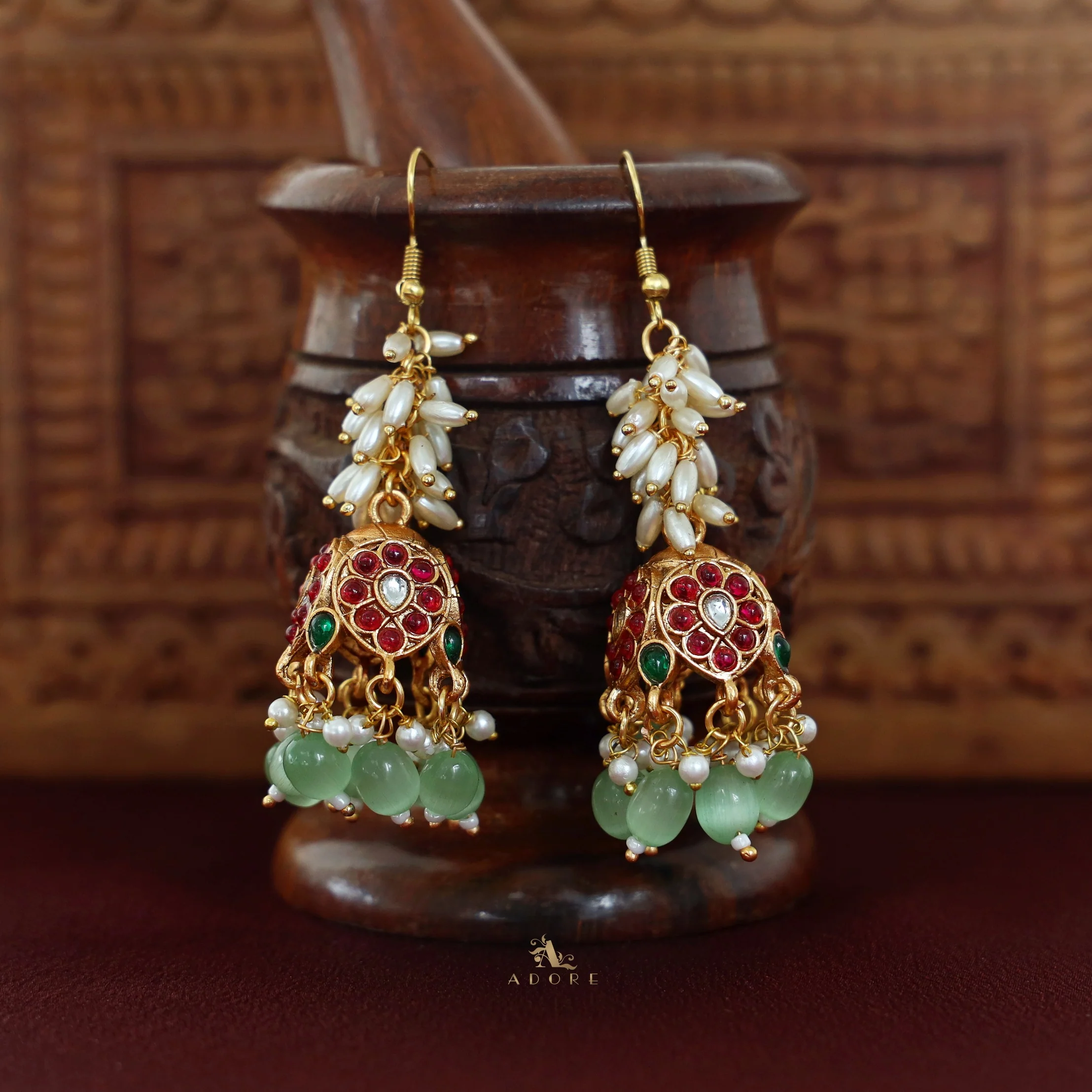 Archita Rice Pearl Drop Glossy Jhumka - Image 3