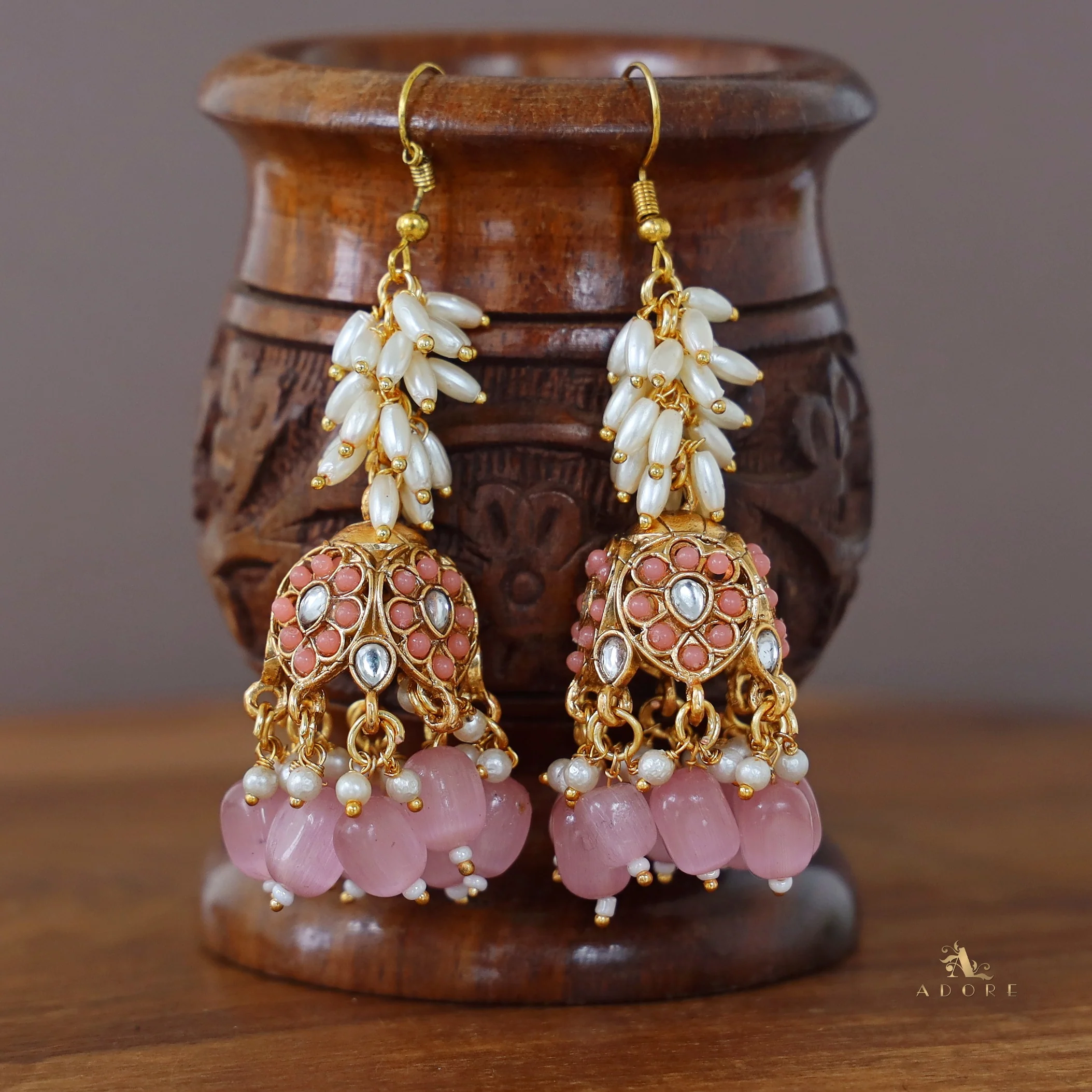 Archita Rice Pearl Drop Glossy Jhumka - Image 4