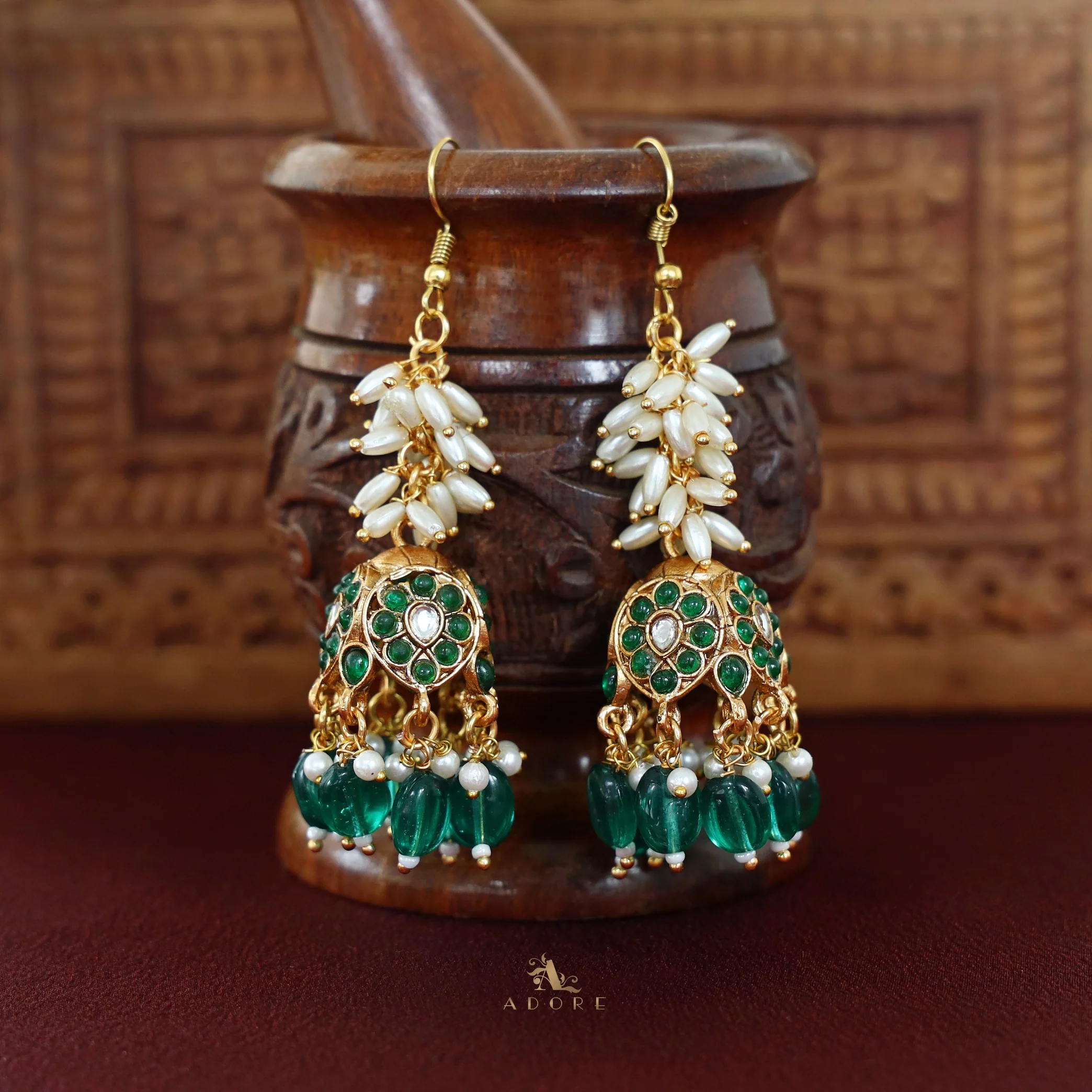 Archita Rice Pearl Drop Glossy Jhumka - Image 5