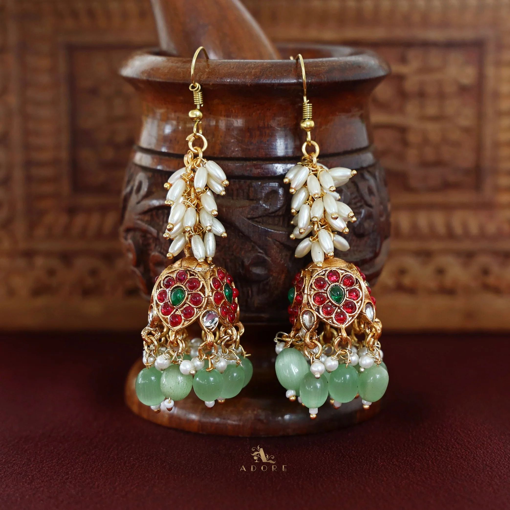 Archita Rice Pearl Drop Glossy Jhumka - Image 6