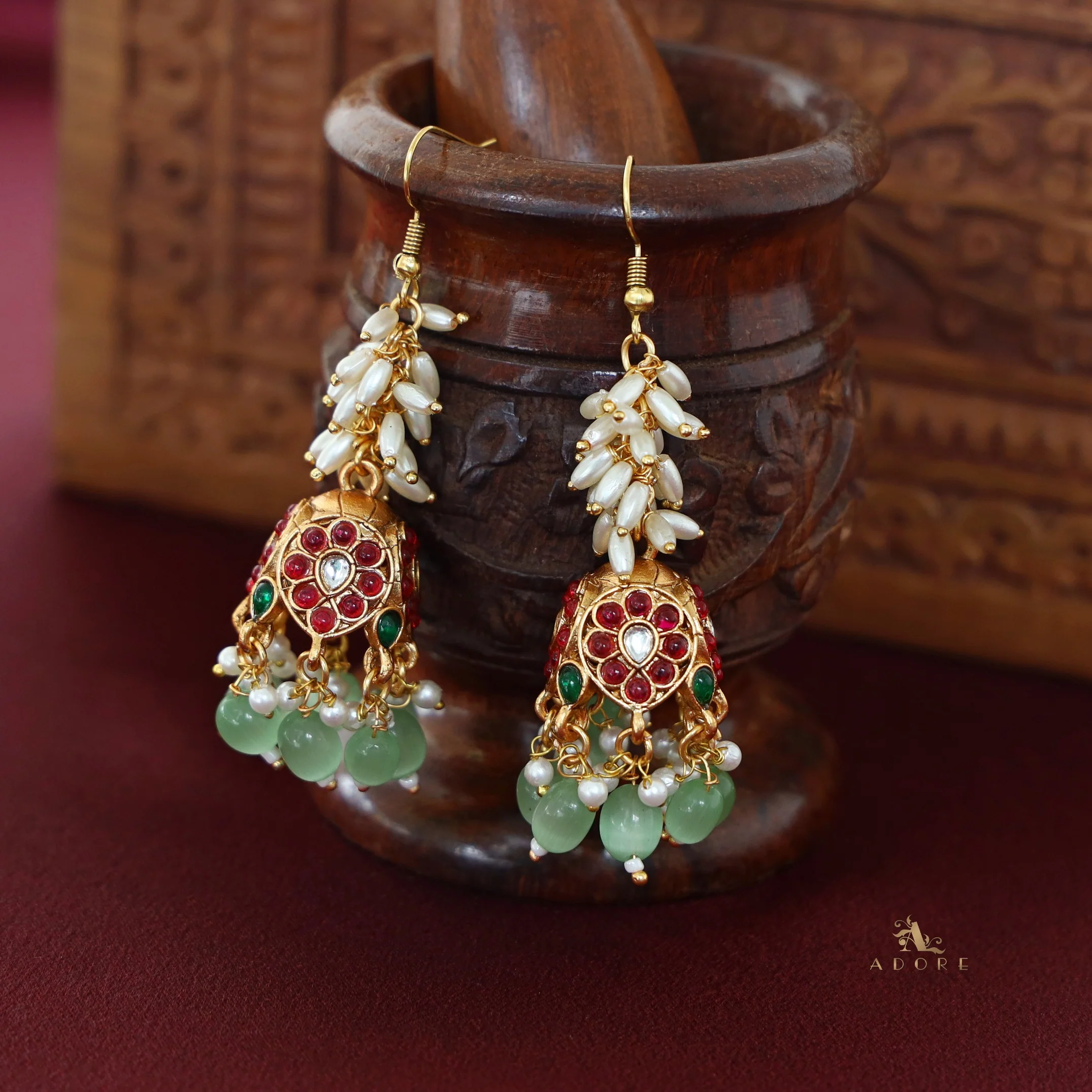 Archita Rice Pearl Drop Glossy Jhumka - Image 7