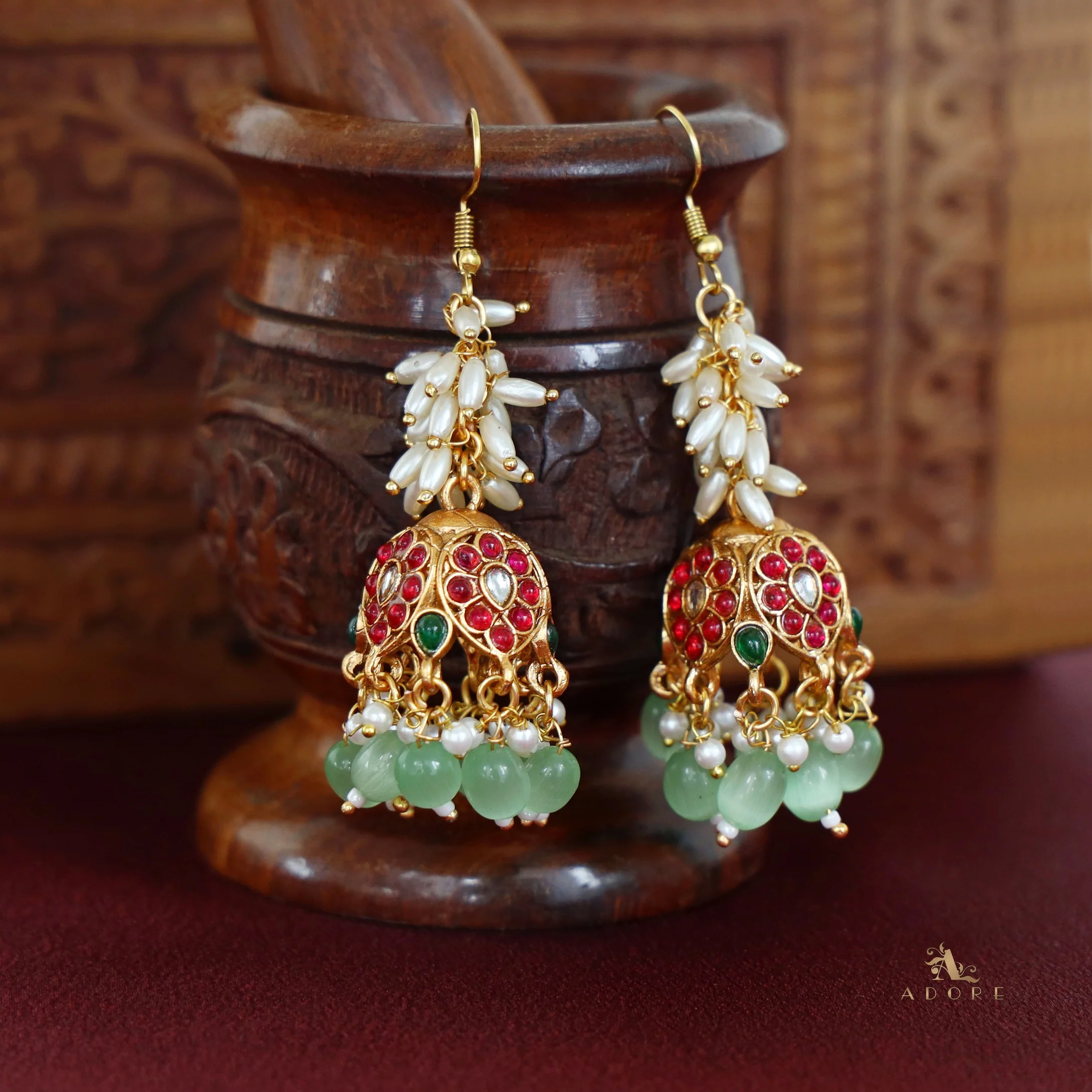 Archita Rice Pearl Drop Glossy Jhumka - Image 8
