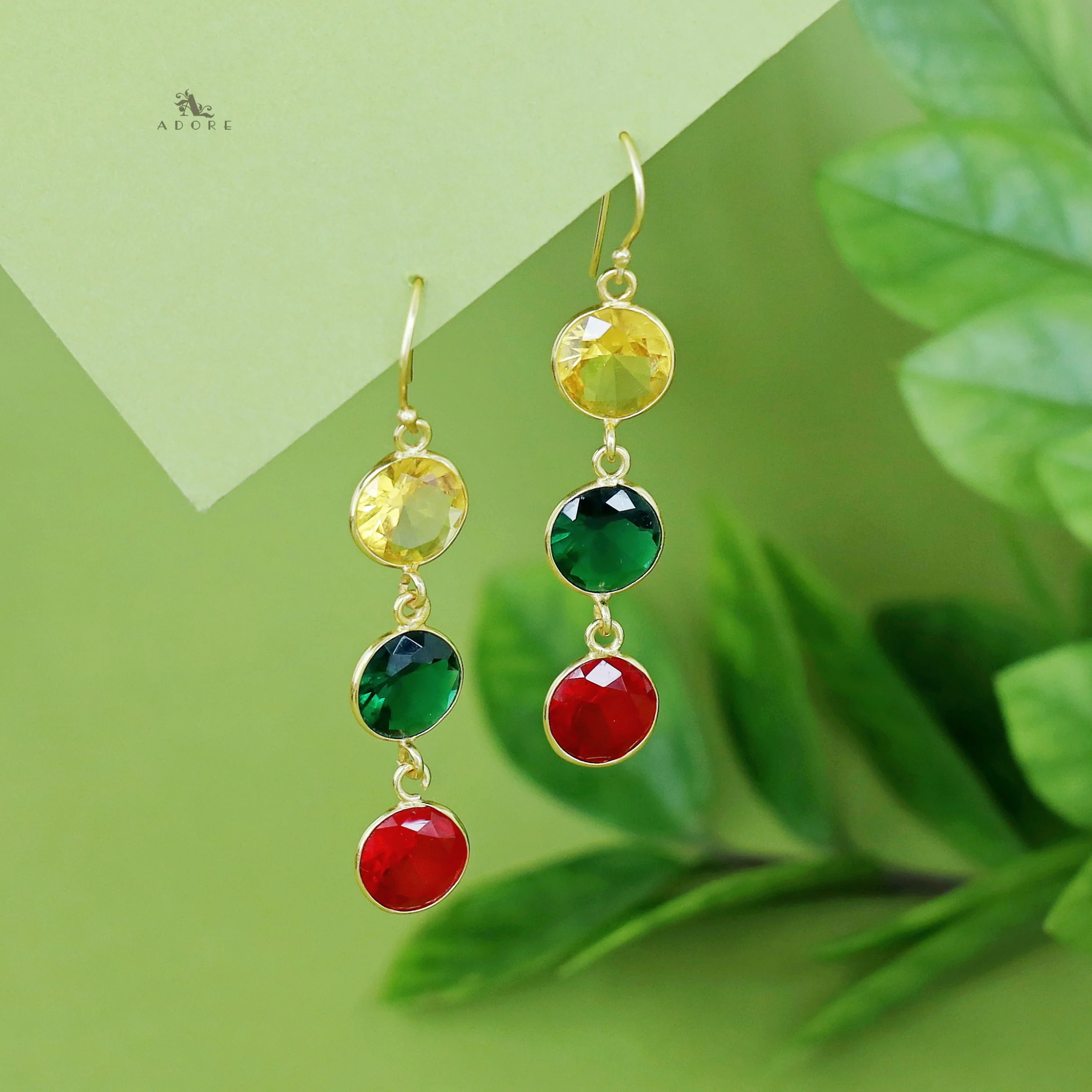 Ardra Tri Round Glossy Stone Drop - Image 15