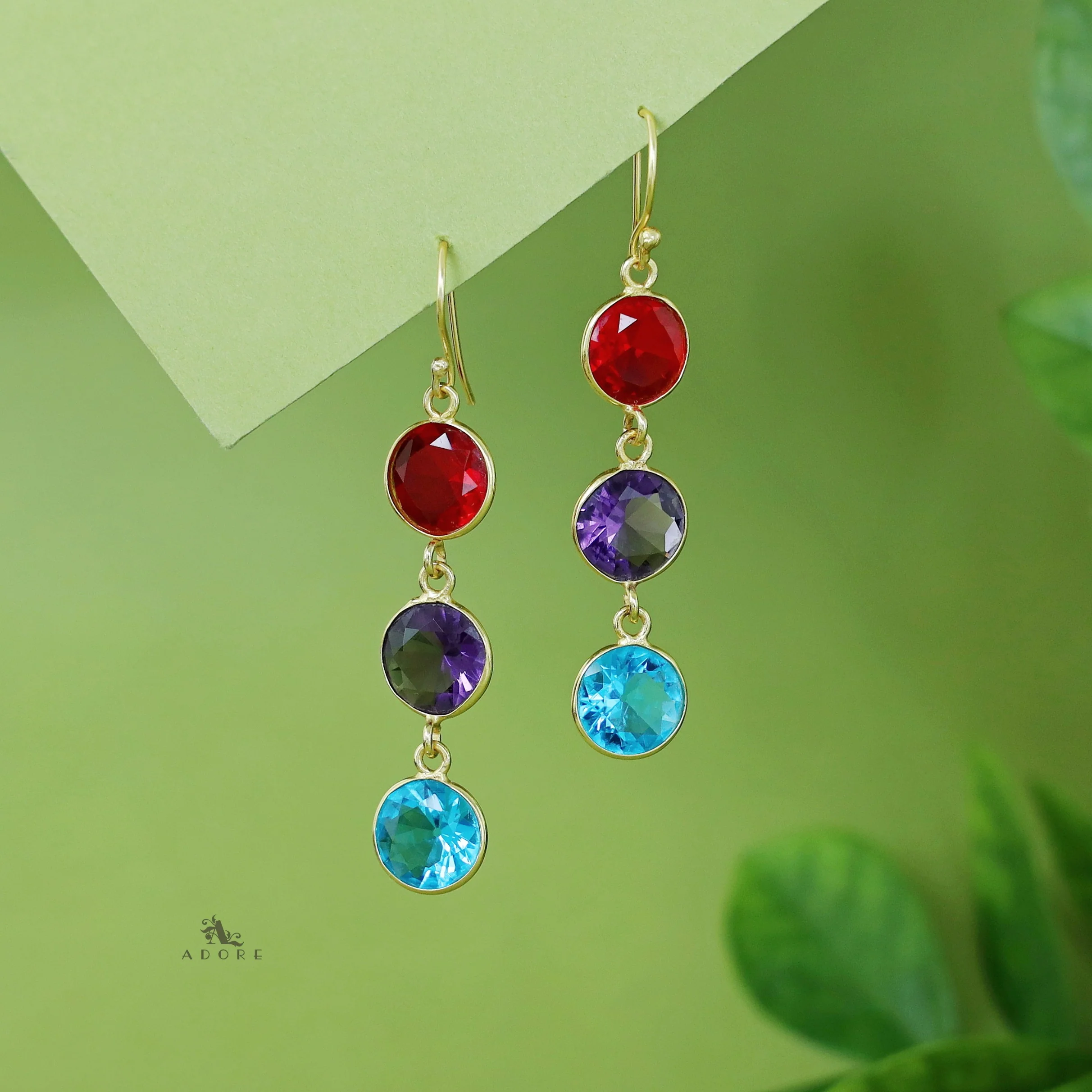 Ardra Tri Round Glossy Stone Drop - Image 2