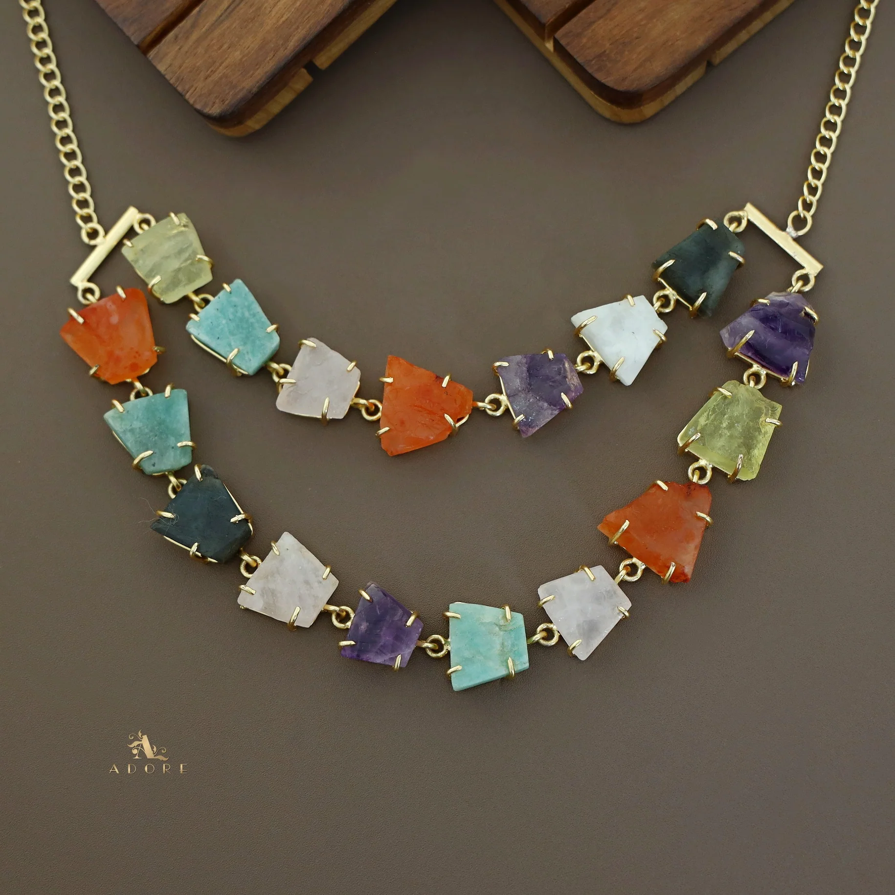 Arina Golden Raw Stone 2 Layer Neckpiece - Image 3