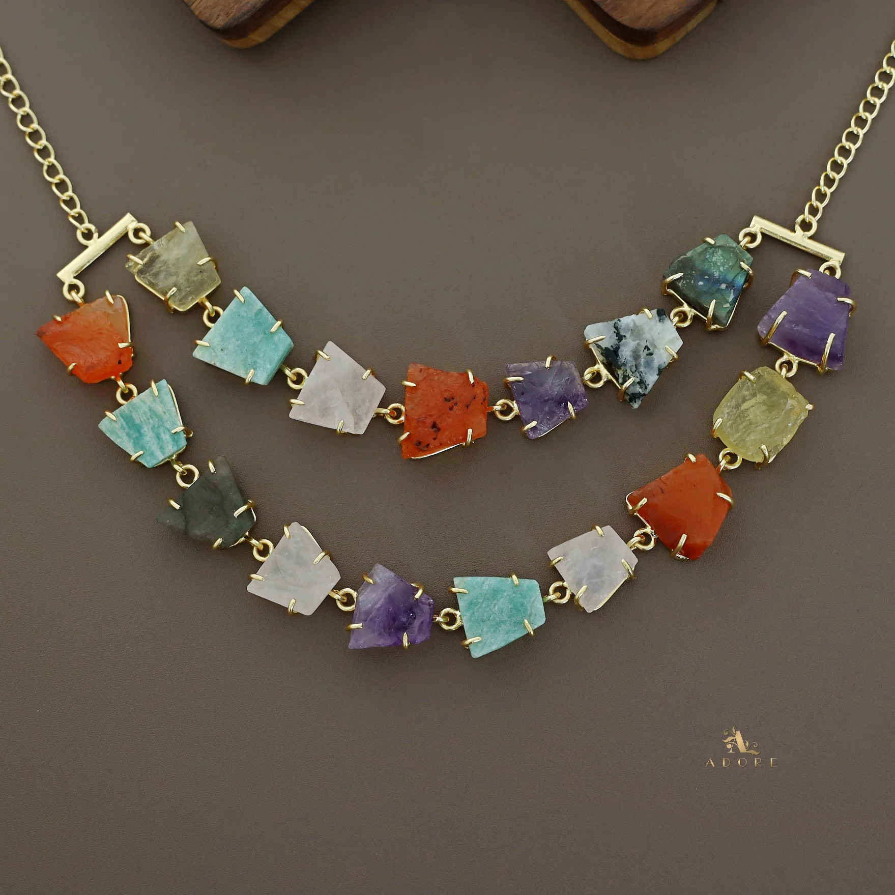 Arina Golden Raw Stone 2 Layer Neckpiece - Image 4