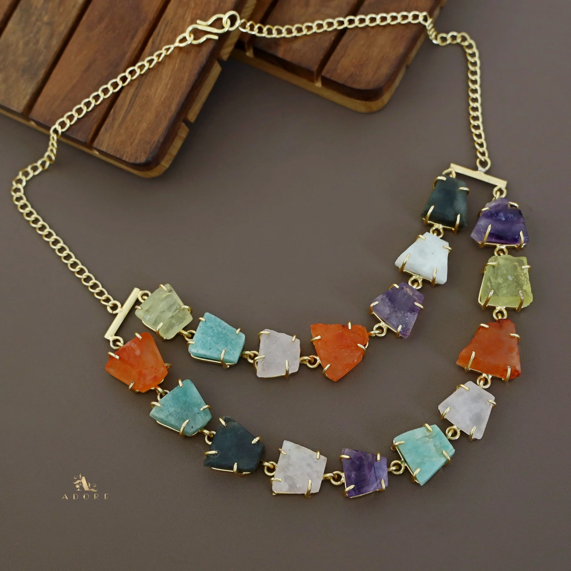 Arina Golden Raw Stone 2 Layer Neckpiece - Image 5