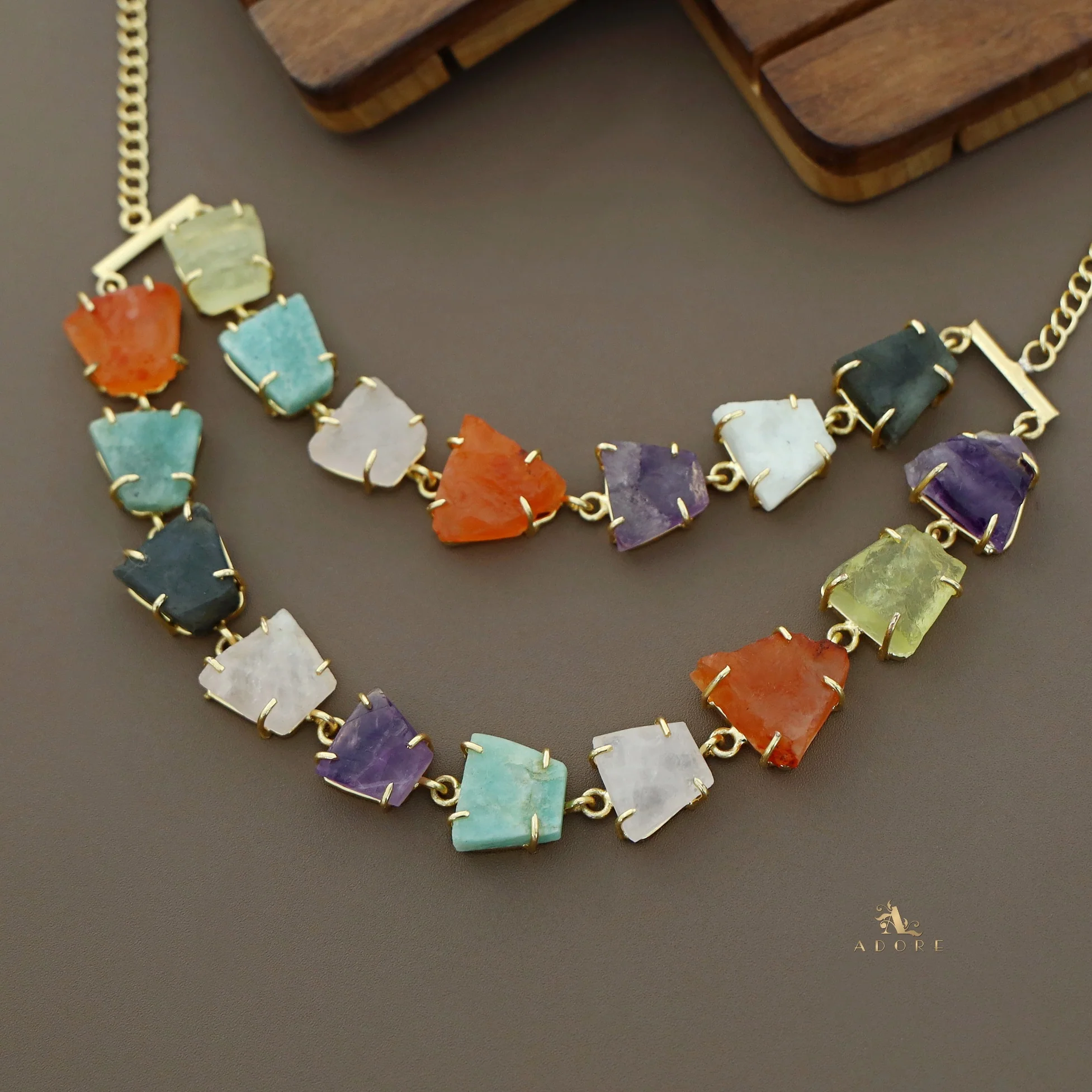 Arina Golden Raw Stone 2 Layer Neckpiece - Image 6