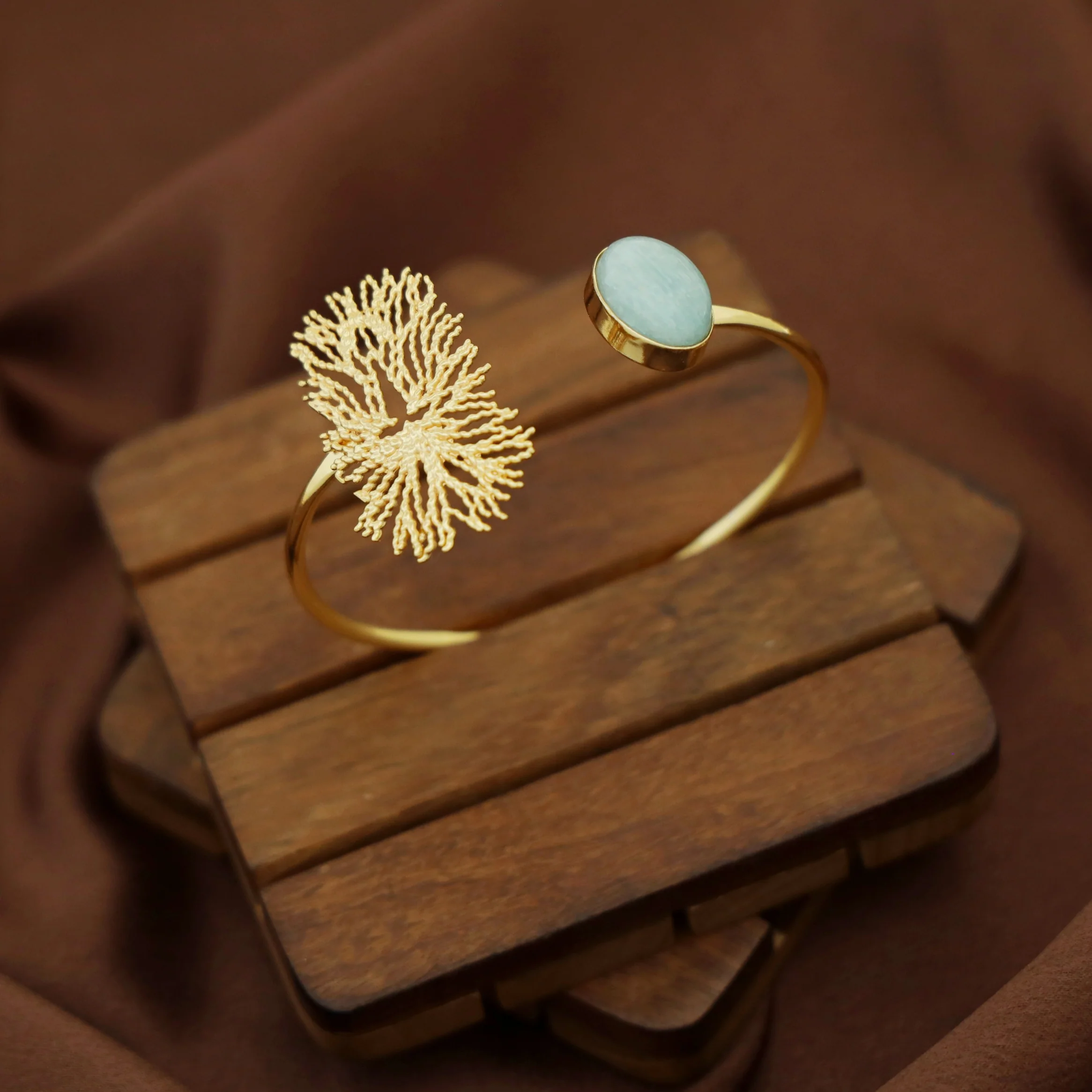 Arista Golden Roosta Oval Natural Stone Bangle - Image 2
