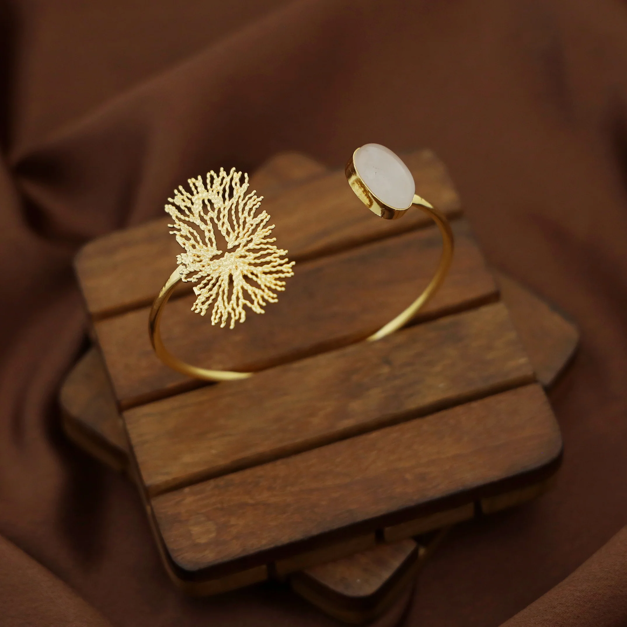 Arista Golden Roosta Oval Natural Stone Bangle - Image 3
