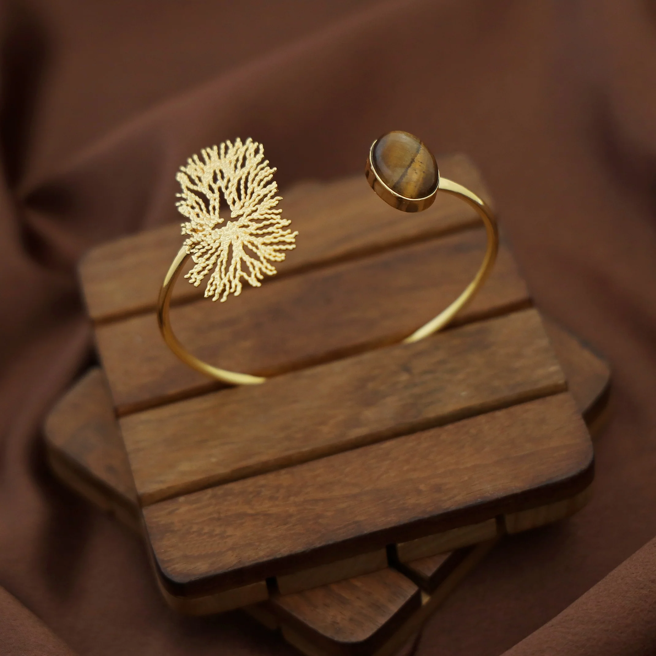 Arista Golden Roosta Oval Natural Stone Bangle - Image 4