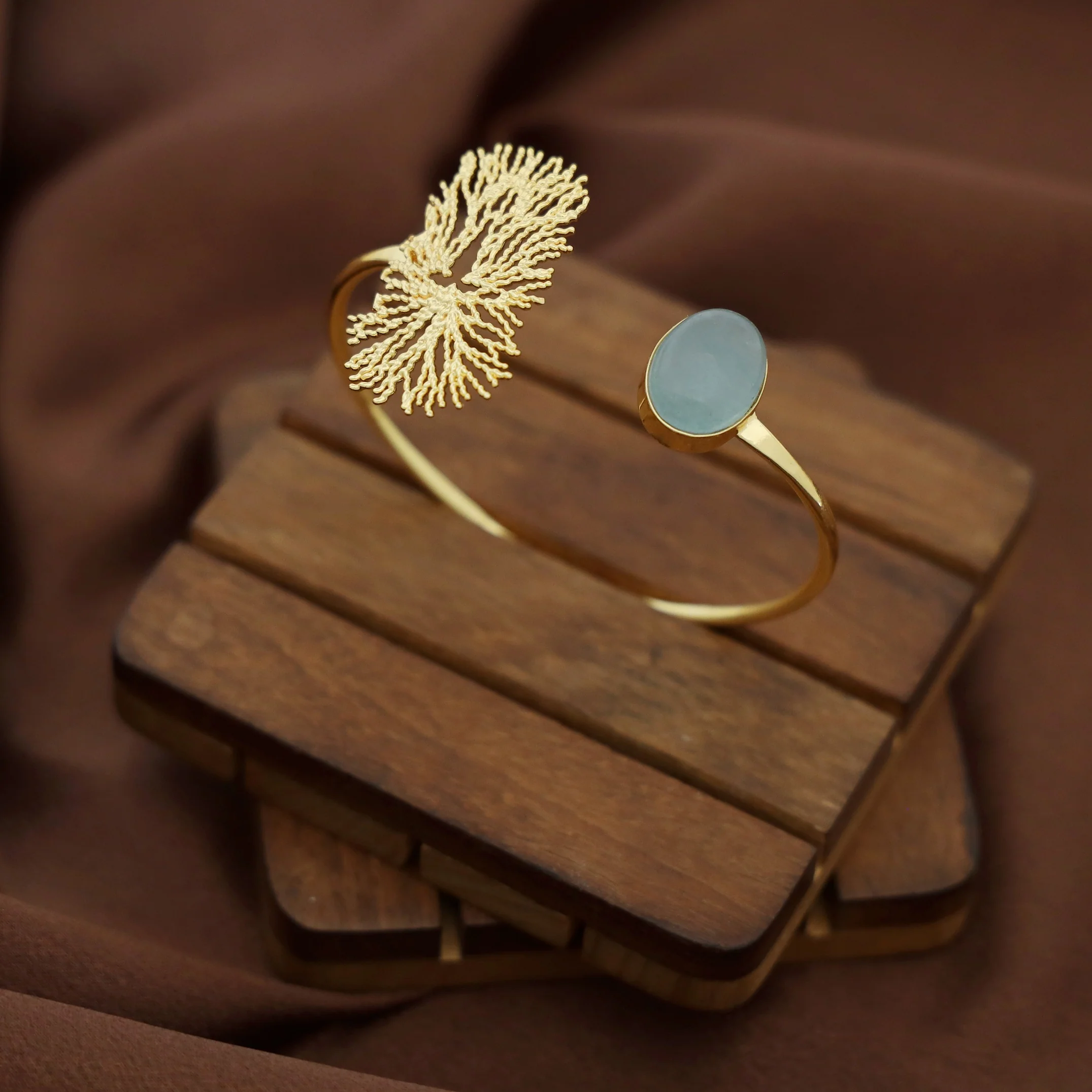 Arista Golden Roosta Oval Natural Stone Bangle - Image 7
