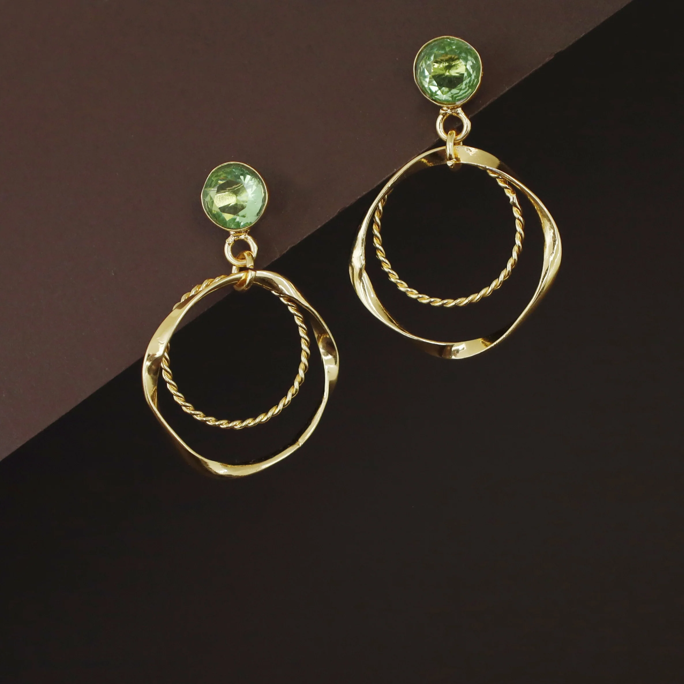 Ariza Twisted Dual Circle Glossy Stone Earring - Image 6