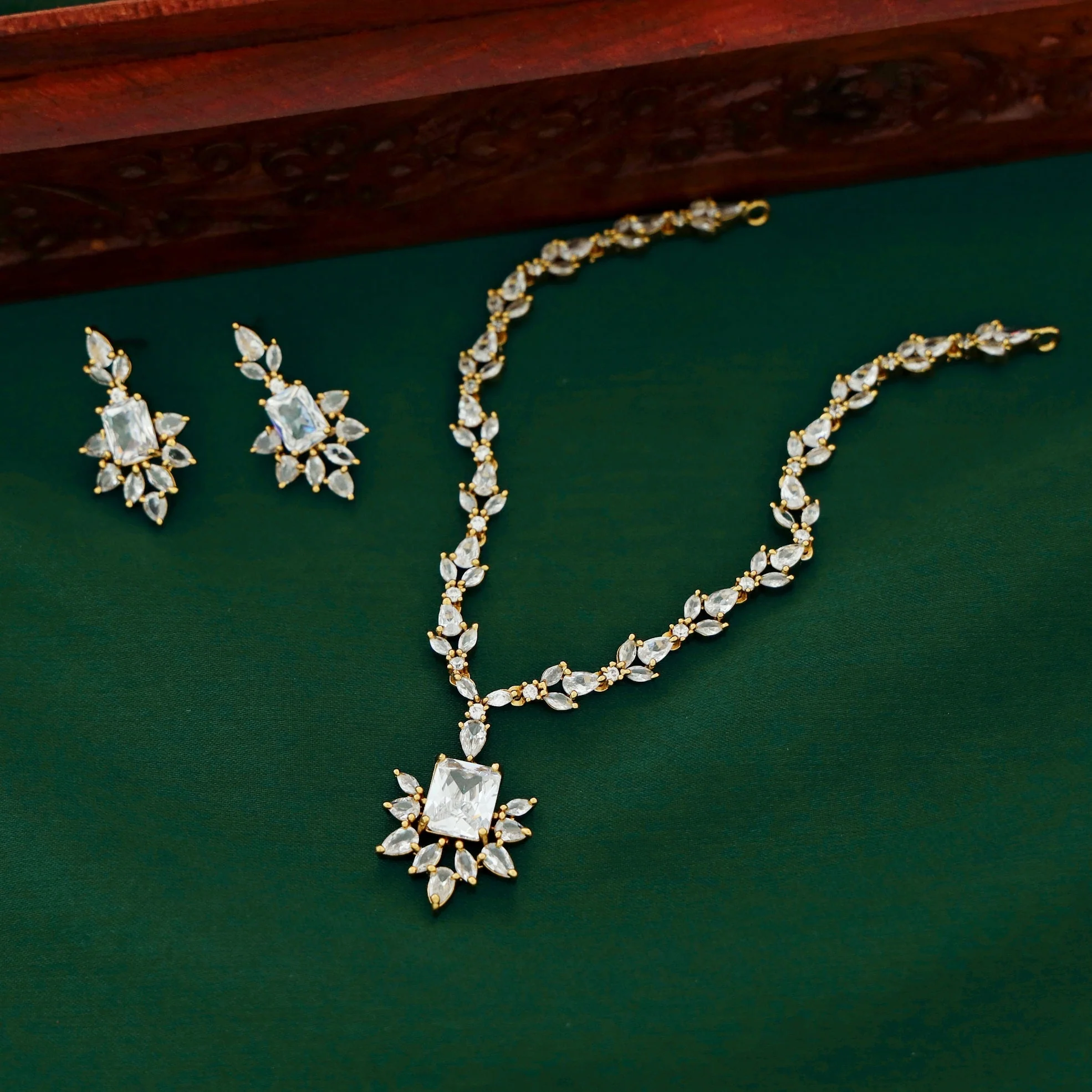 Arjita Glossy AD Stone Drop Neckpiece With Earring - Image 2