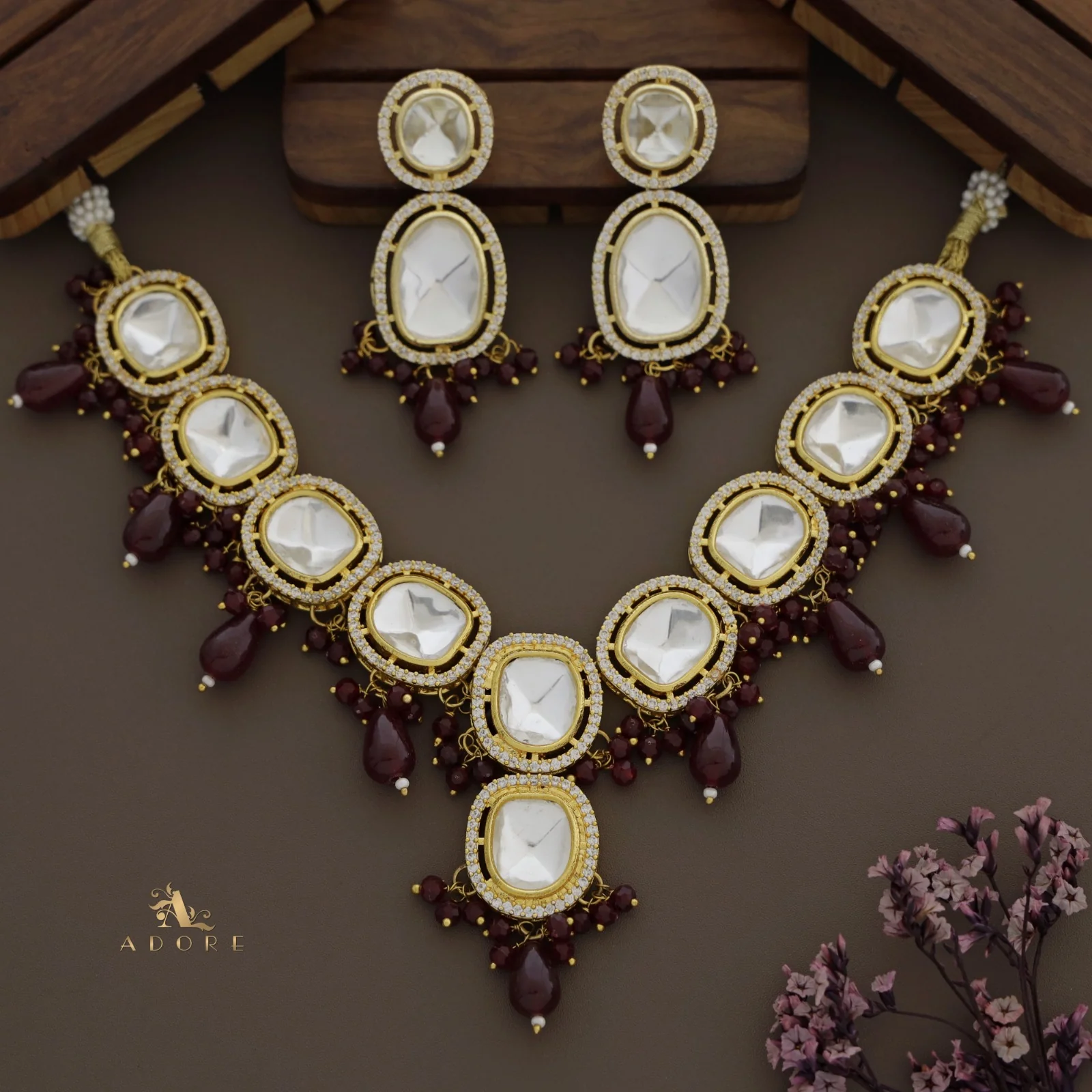 Arohi Polki Kundan Neckpiece With Earring - Image 3