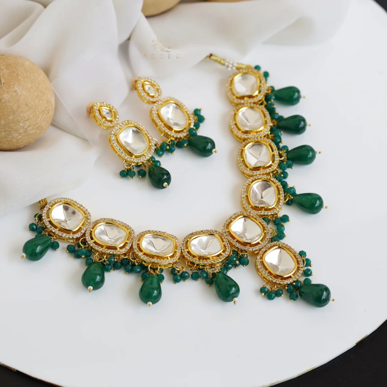 Arohi Polki Kundan Neckpiece With Earring - Image 7