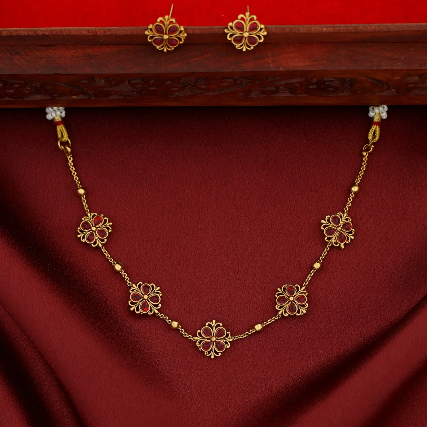 Arpana Flower Golden Ball Choker With Stud - Image 4