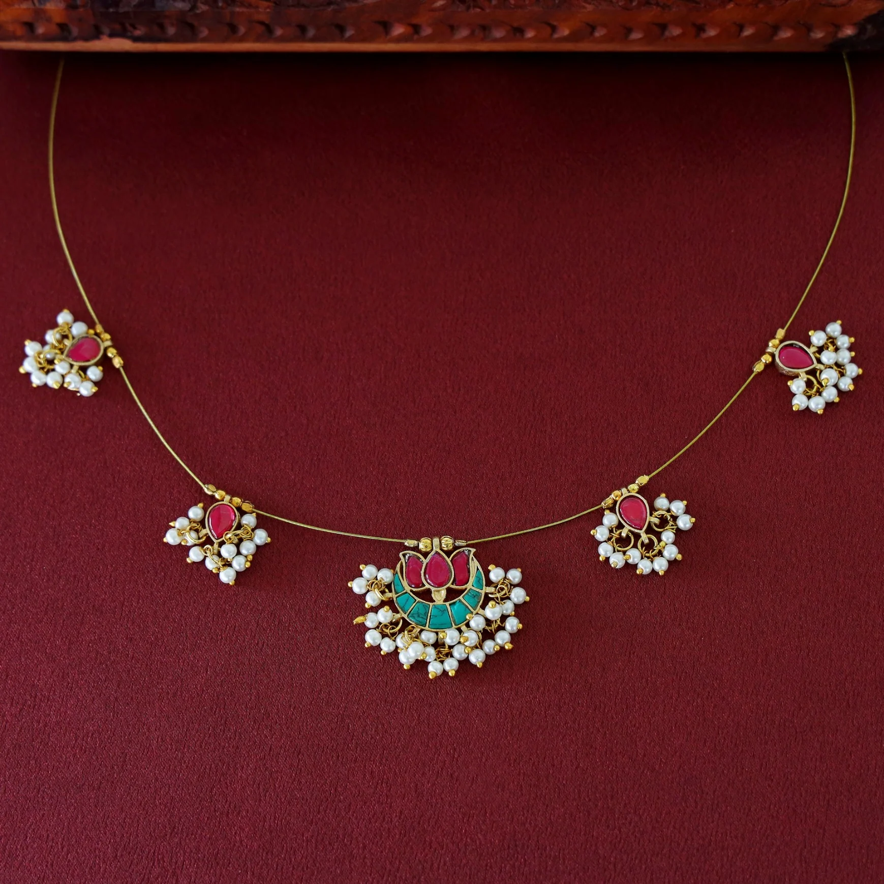 Arushi Lotus Pearl String Neckpiece - Image 9