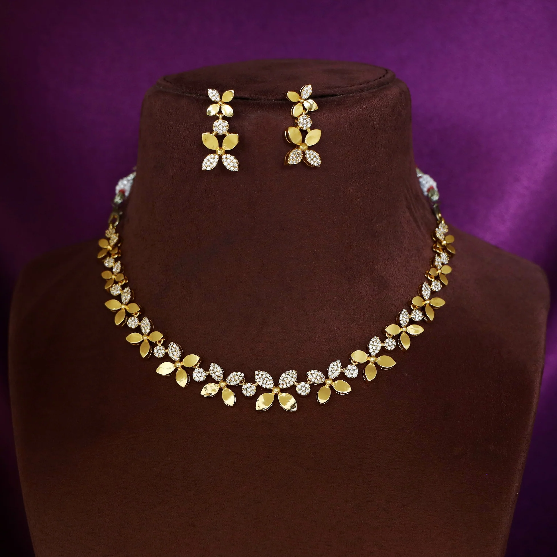 Ashin AD Stone Floral Short Neckpiece With Earring - Image 2