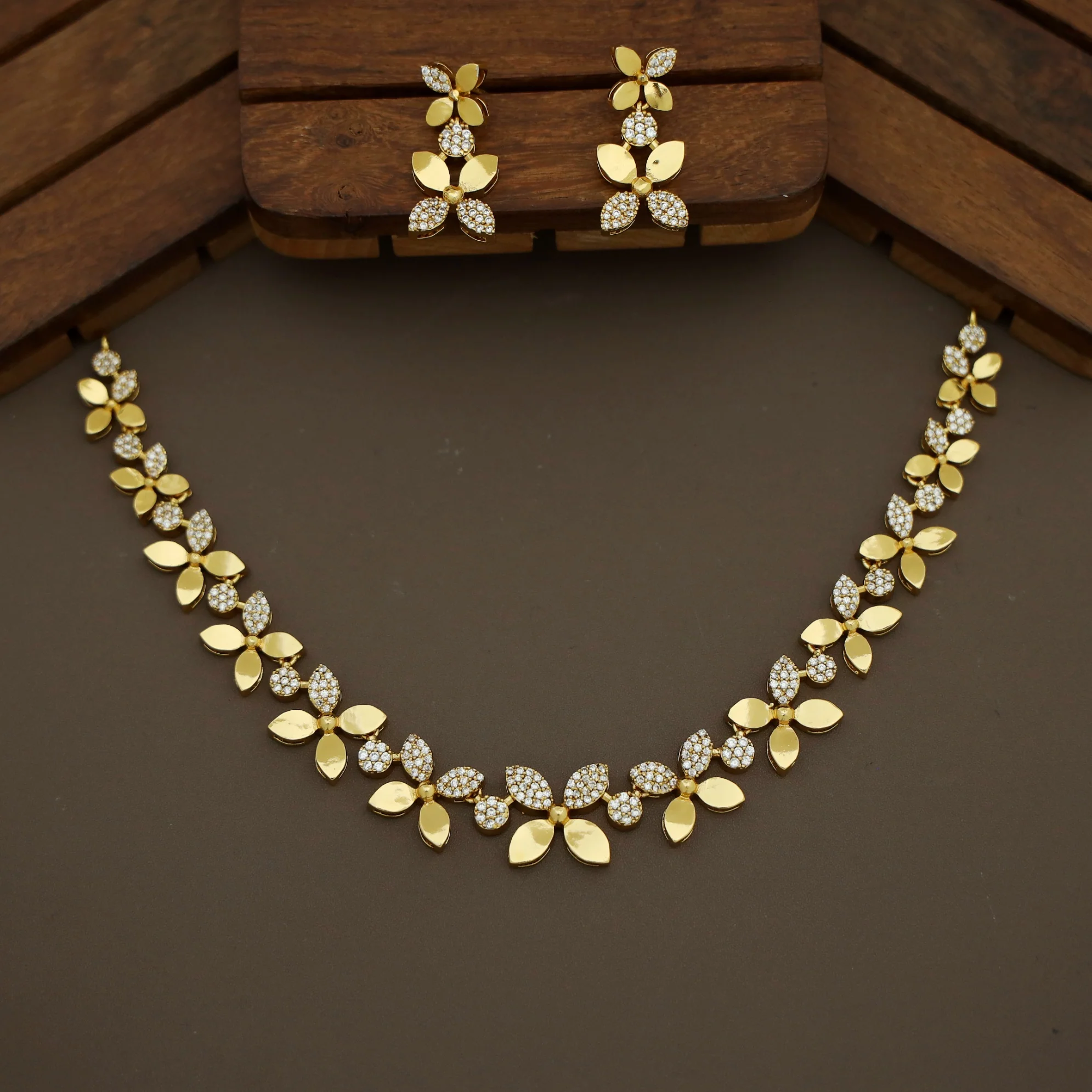 Ashin AD Stone Floral Short Neckpiece With Earring - Image 4