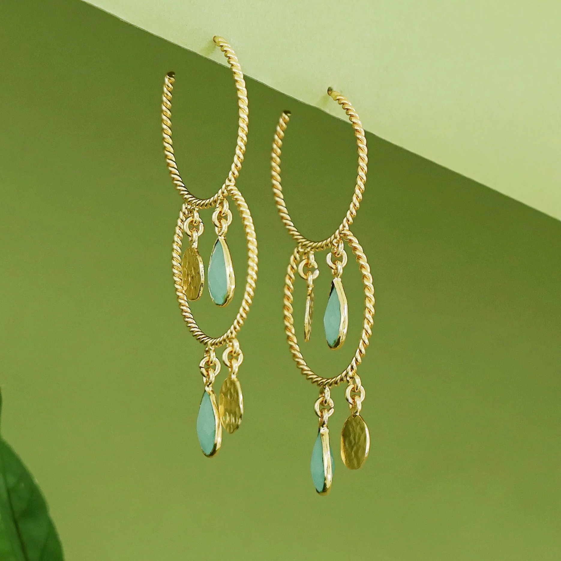 Elsa Golden Twisted Glossy Dual Hoop Earring - Image 10