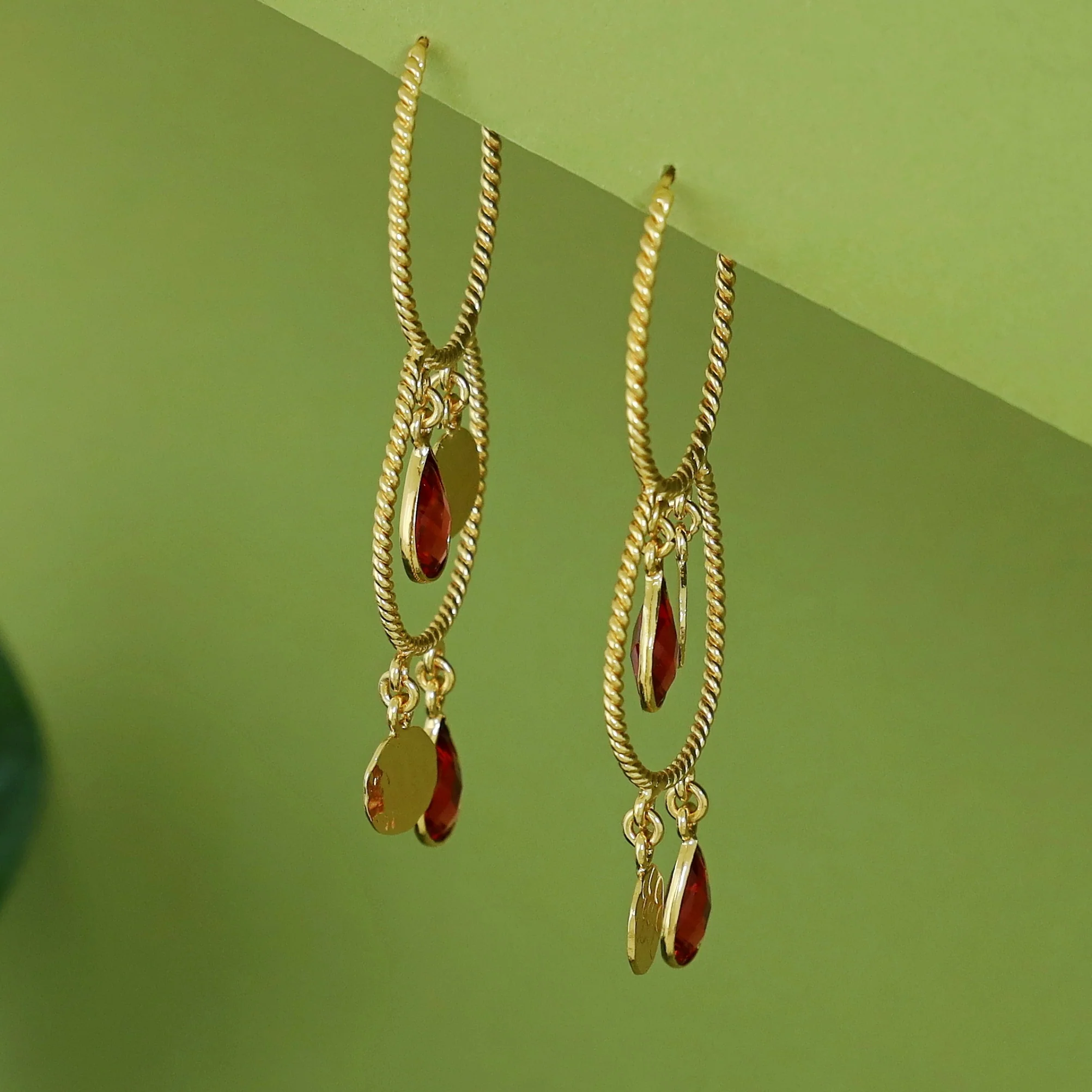 Elsa Golden Twisted Glossy Dual Hoop Earring - Image 11