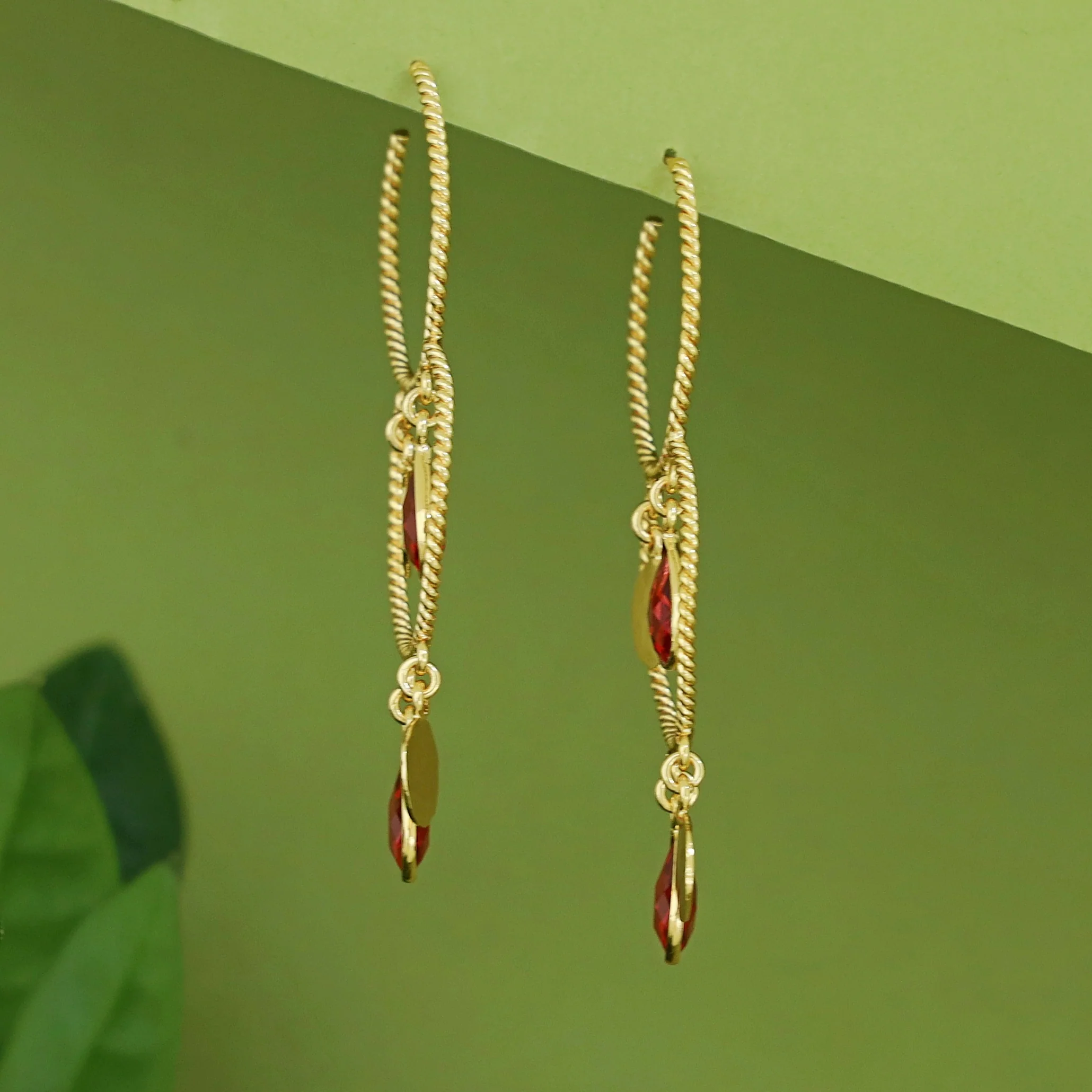 Elsa Golden Twisted Glossy Dual Hoop Earring - Image 12