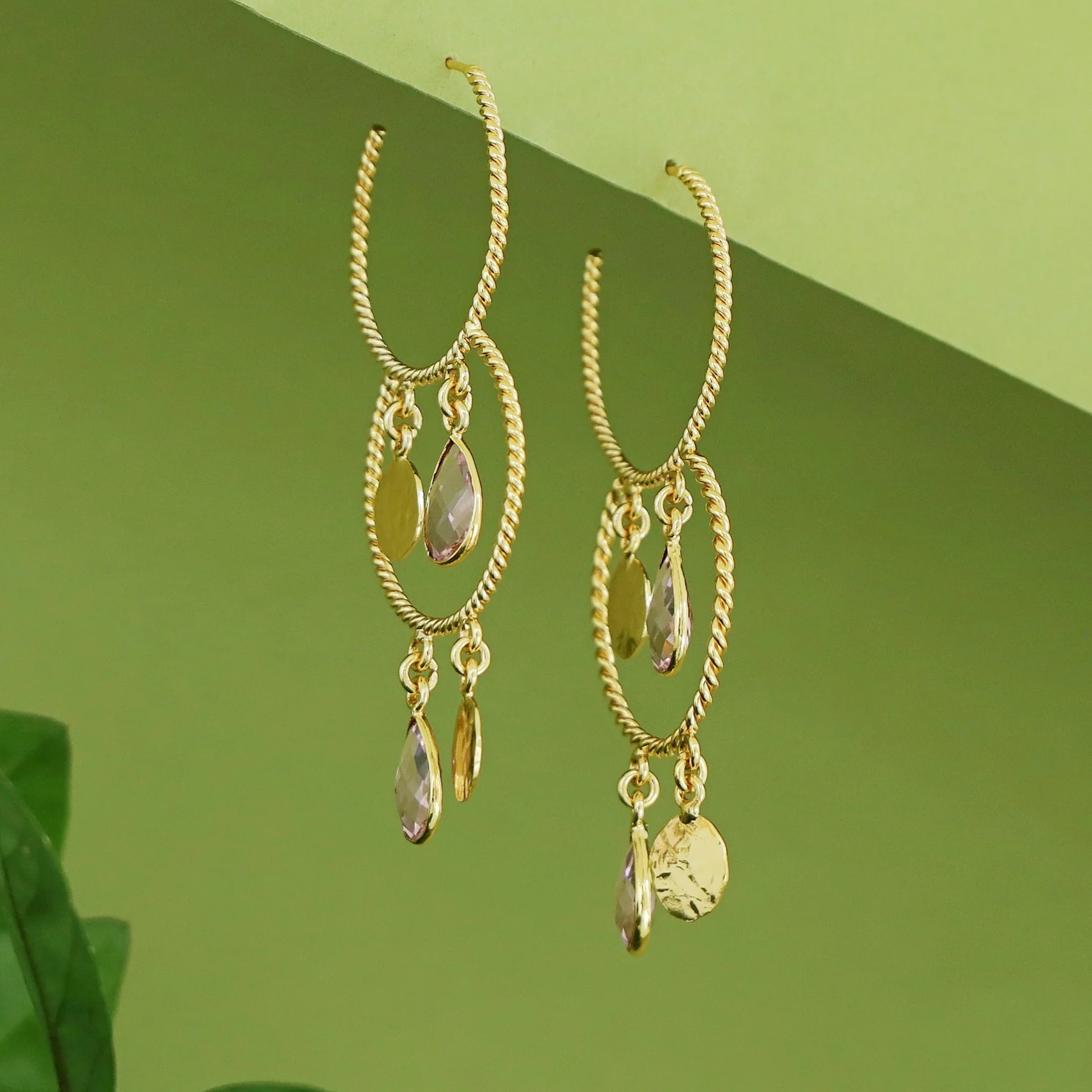Elsa Golden Twisted Glossy Dual Hoop Earring - Image 3