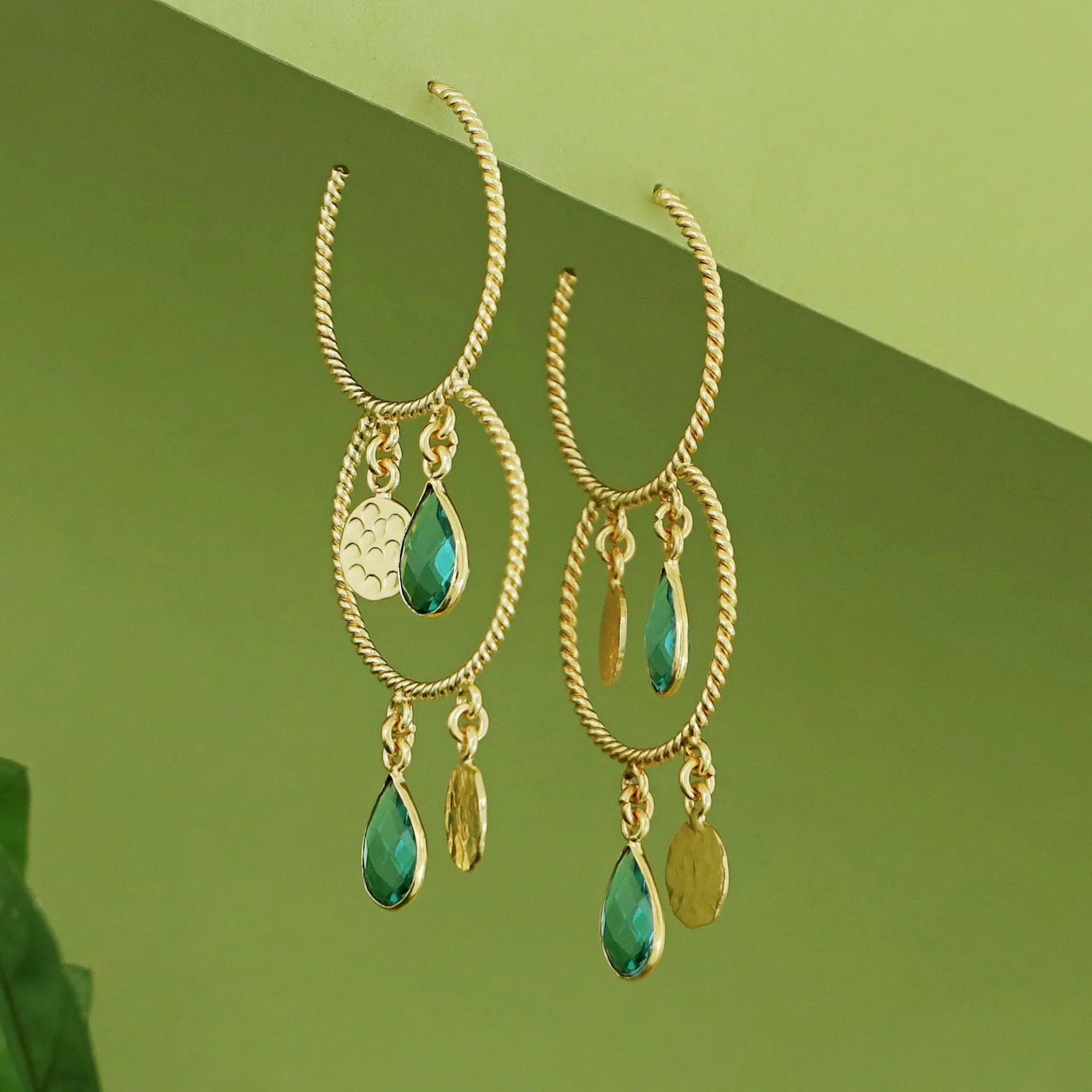 Elsa Golden Twisted Glossy Dual Hoop Earring - Image 4
