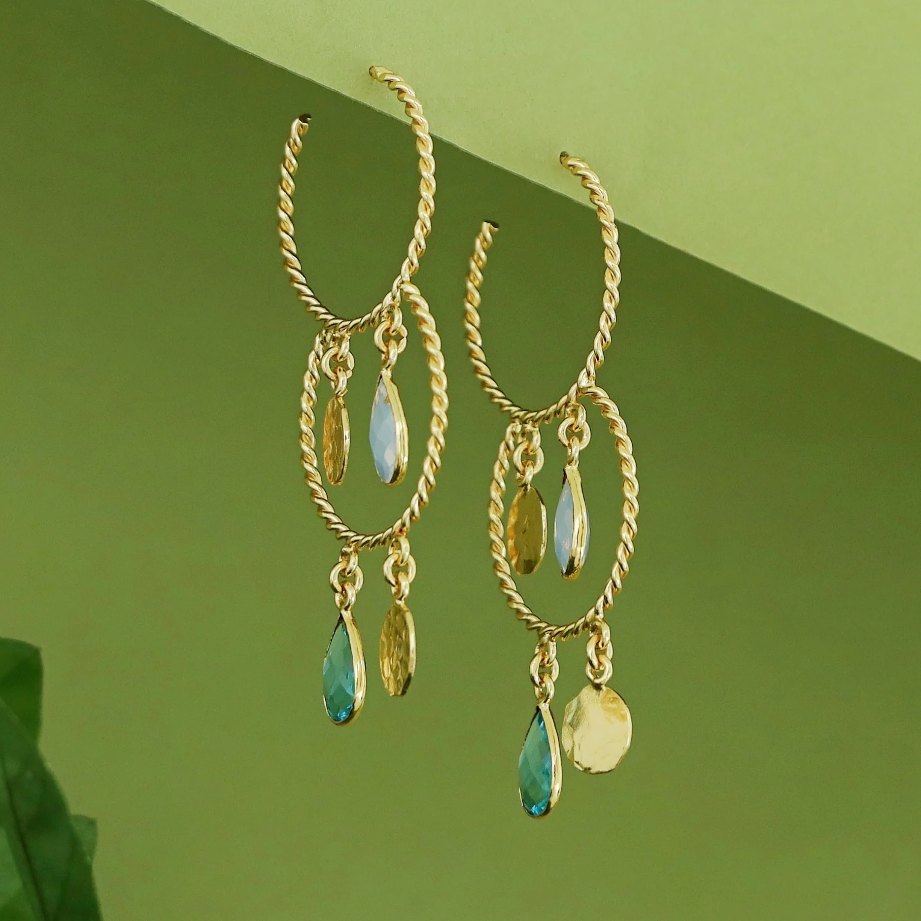 Elsa Golden Twisted Glossy Dual Hoop Earring - Image 5
