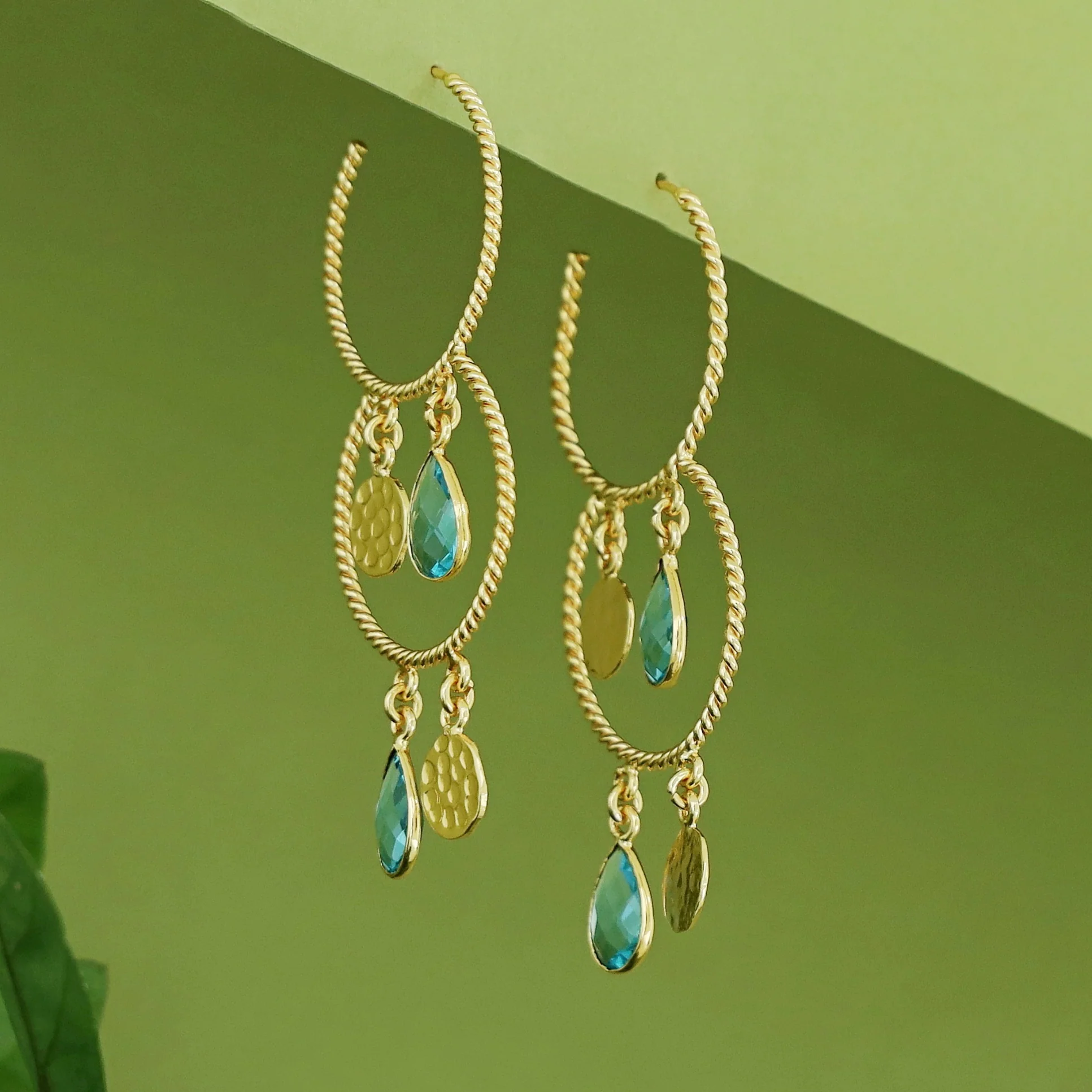 Elsa Golden Twisted Glossy Dual Hoop Earring - Image 6