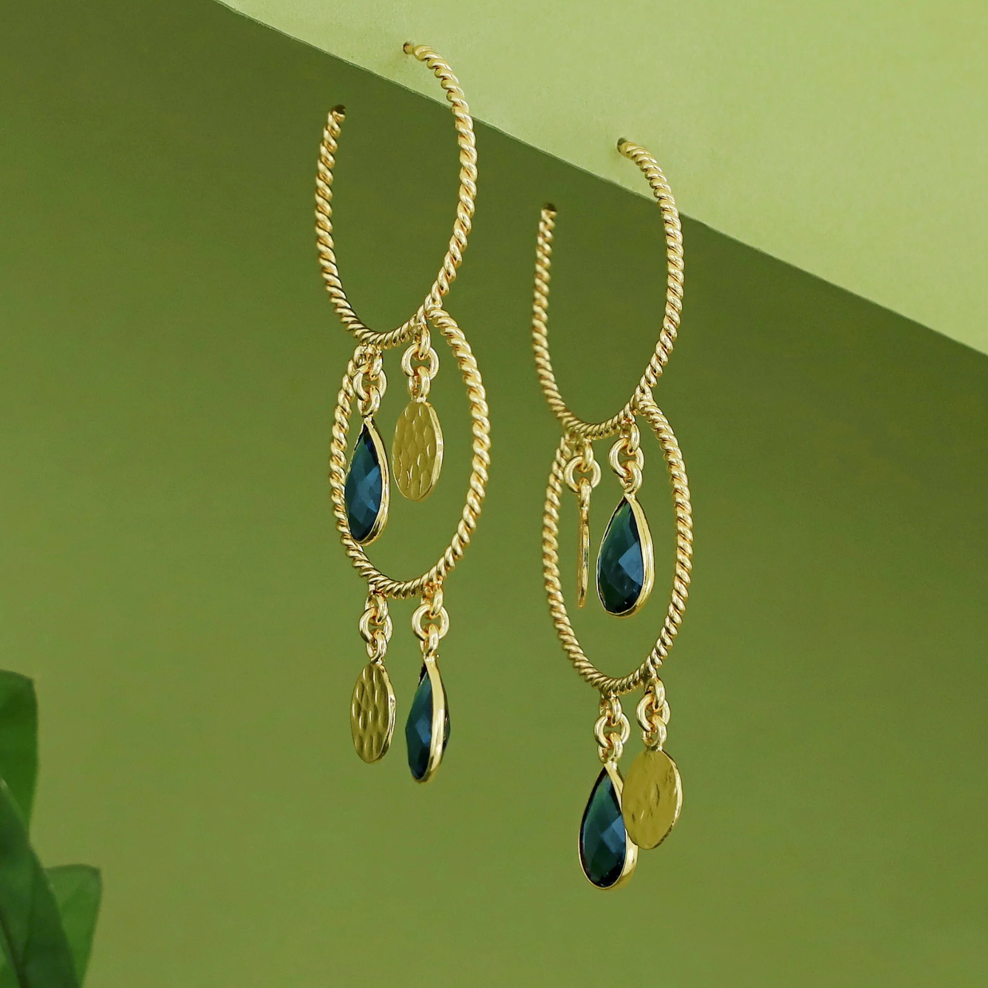 Elsa Golden Twisted Glossy Dual Hoop Earring - Image 7